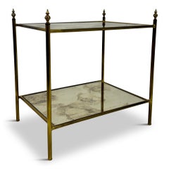 Brass And Antiqued Glass Etagere Side Table
