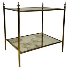 Brass And Antiqued Glass Etagere Side Table