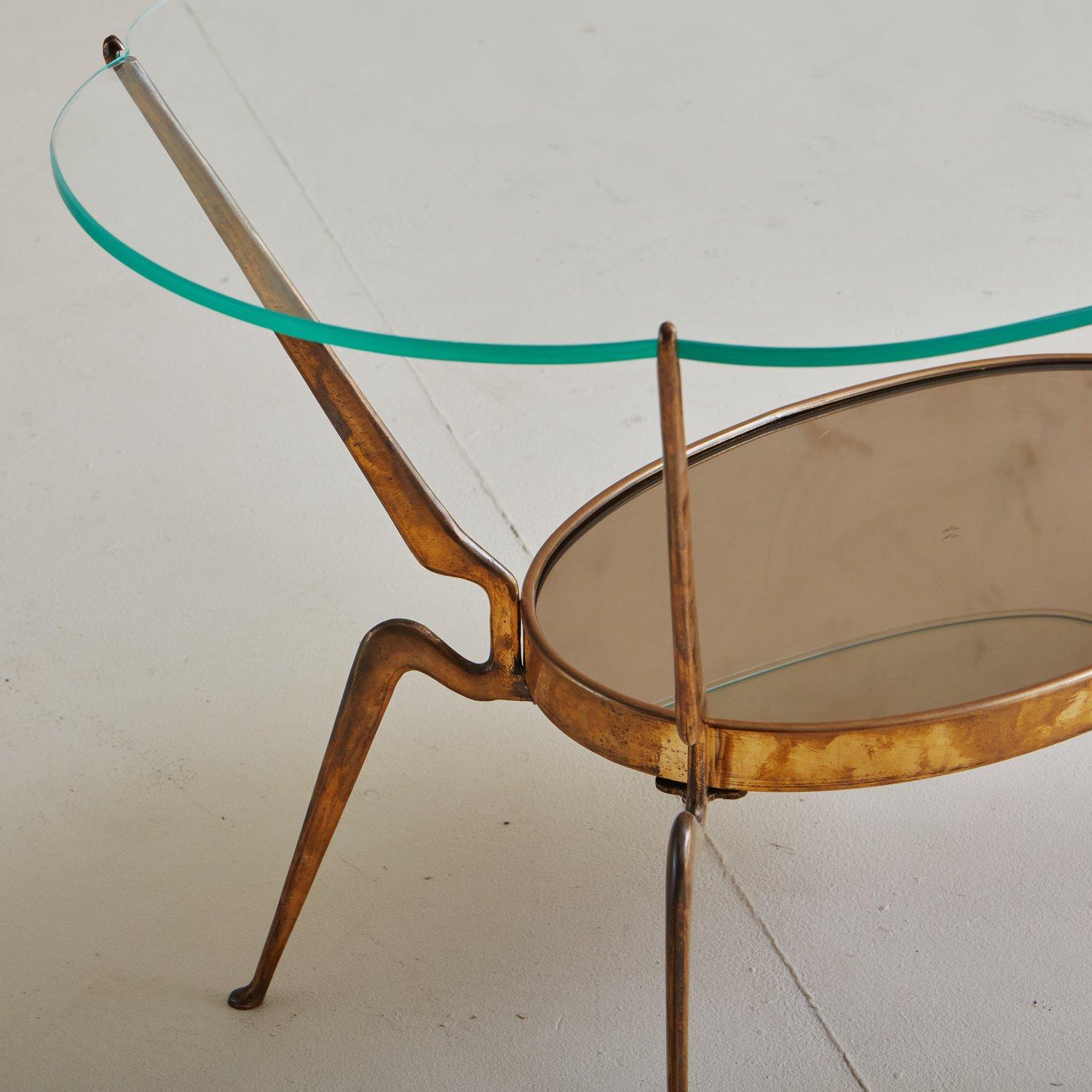 Brass and Back Painted Glass Coffee Table, Italy 1970s In Good Condition In Chicago, IL