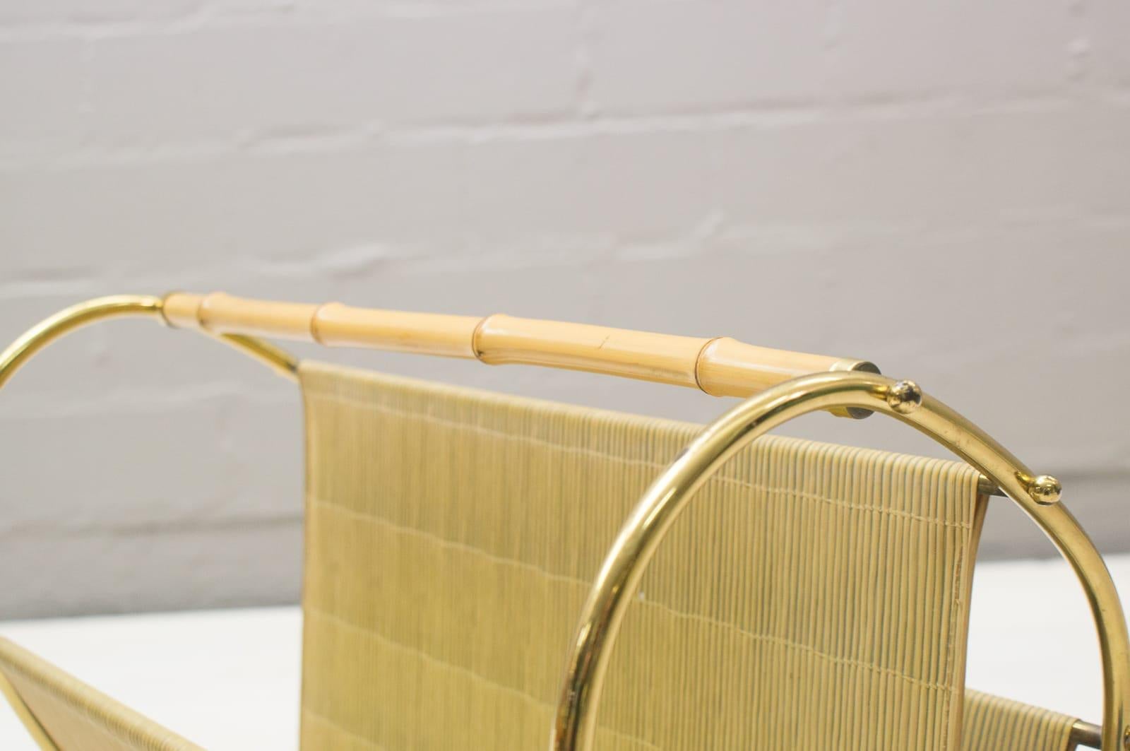 Brass and Bamboo Magazine Rack Mid-Century Modern 1950s Austria 1