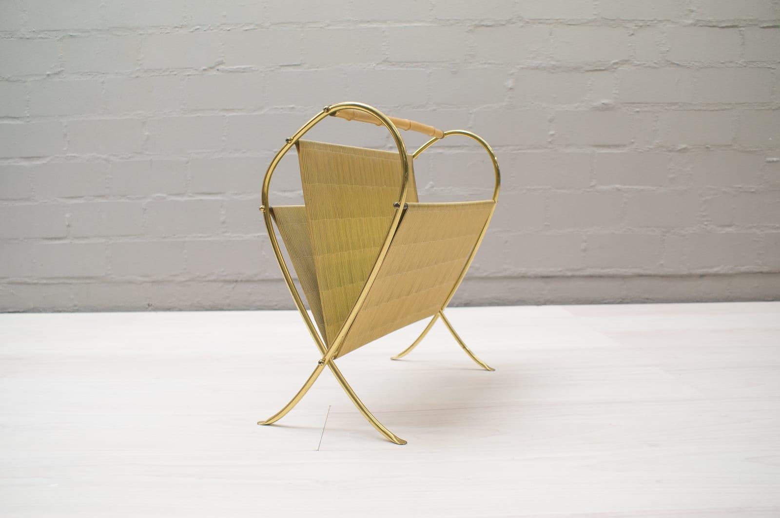 Austrian Brass and Bamboo Magazine Rack Mid-Century Modern 1950s Austria