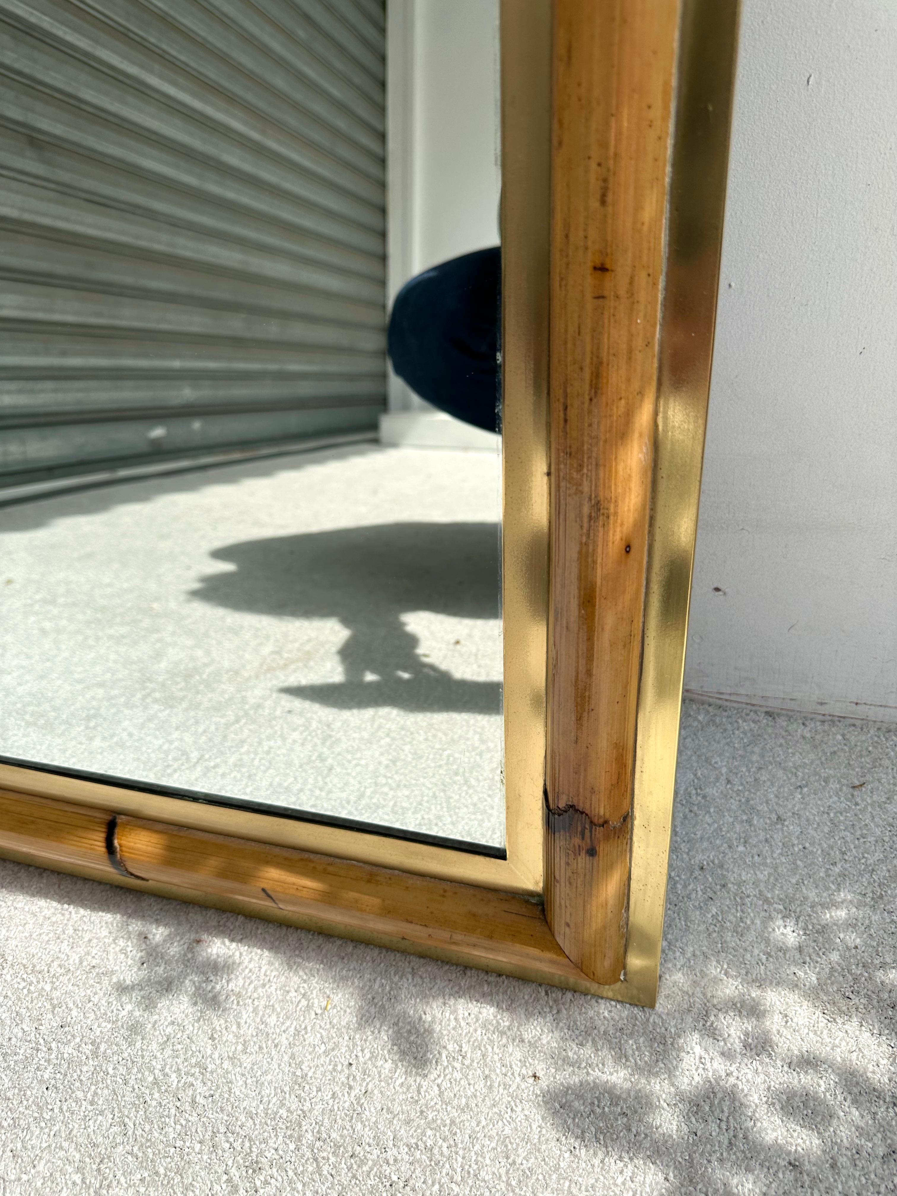 Brass and Bamboo Wall Mirror by Vivai Del Sud. Italy, 1970s For Sale 4