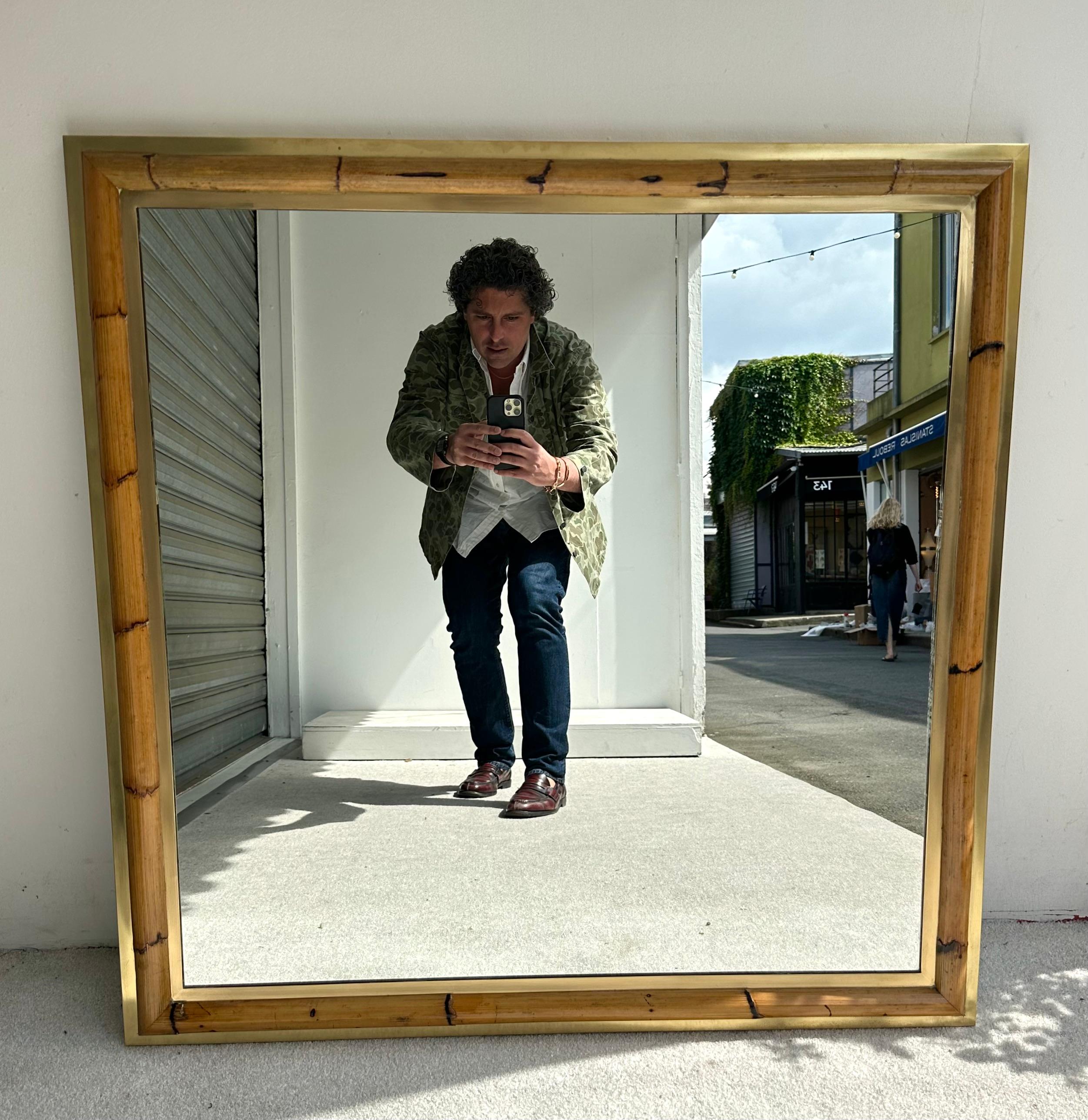 Brass and Bamboo Wall Mirror by Vivai Del Sud. Italy, 1970s For Sale 5