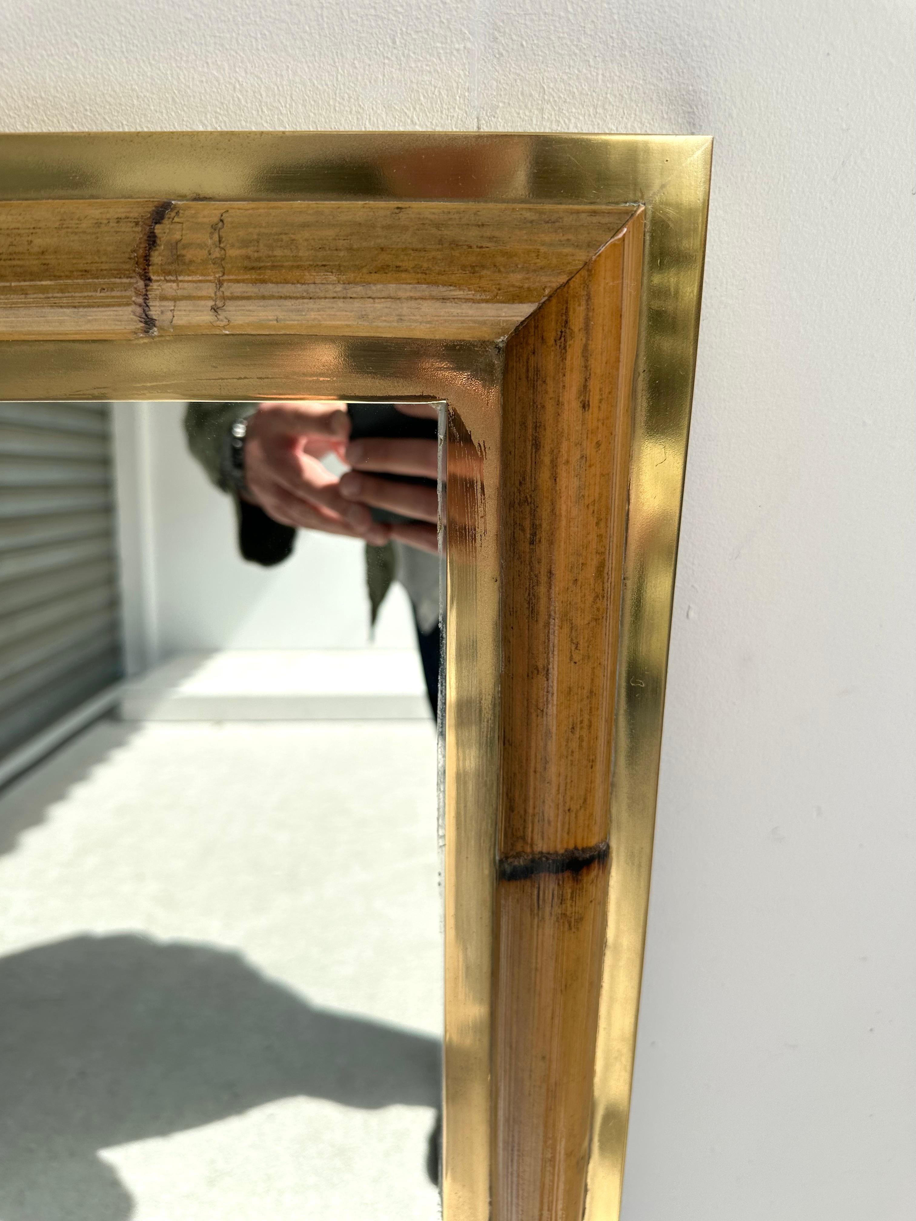Brass and Bamboo Wall Mirror by Vivai Del Sud. Italy, 1970s For Sale 6