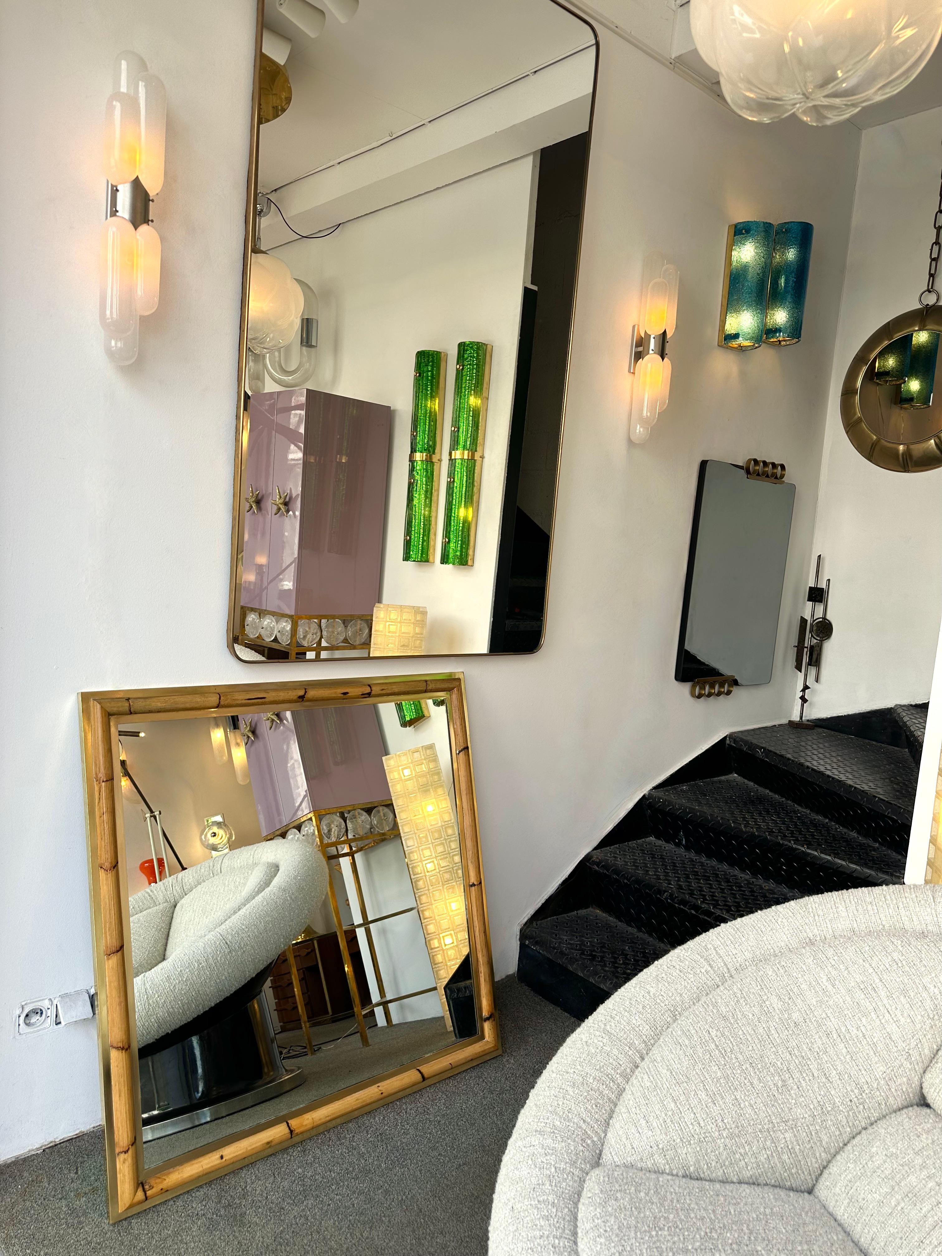 Brass and Bamboo Wall Mirror by Vivai Del Sud. Italy, 1970s For Sale 7