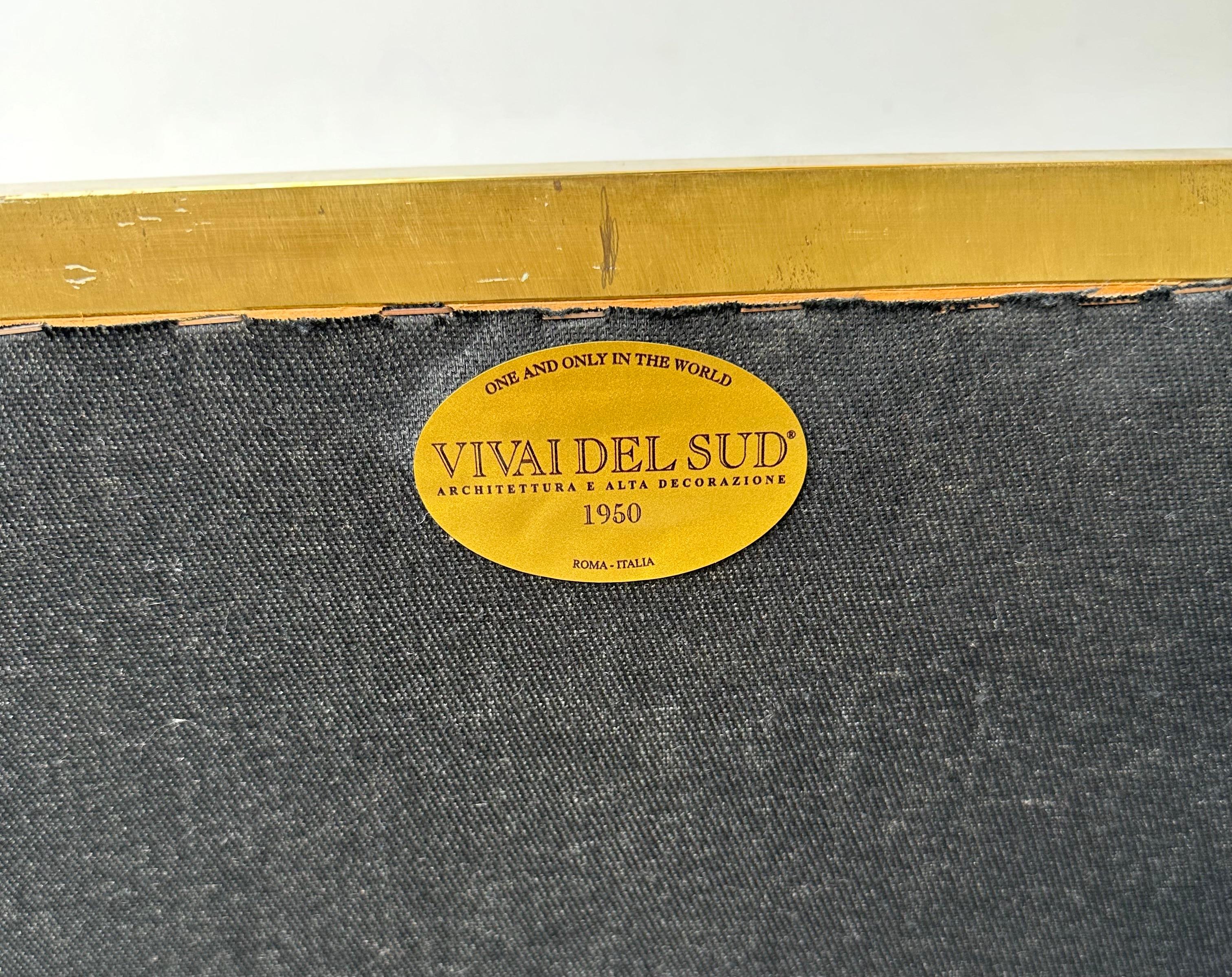 wall mirror brass and bamboo, rattan raffia, wicker by the manufacture Vivai del Sud italian design. Original manufacture stamp on the back.  Famous design like, Maison Arpex International, Dal Vera, Renato Zevi, Romeo Rega, Maison Jansen brass palm