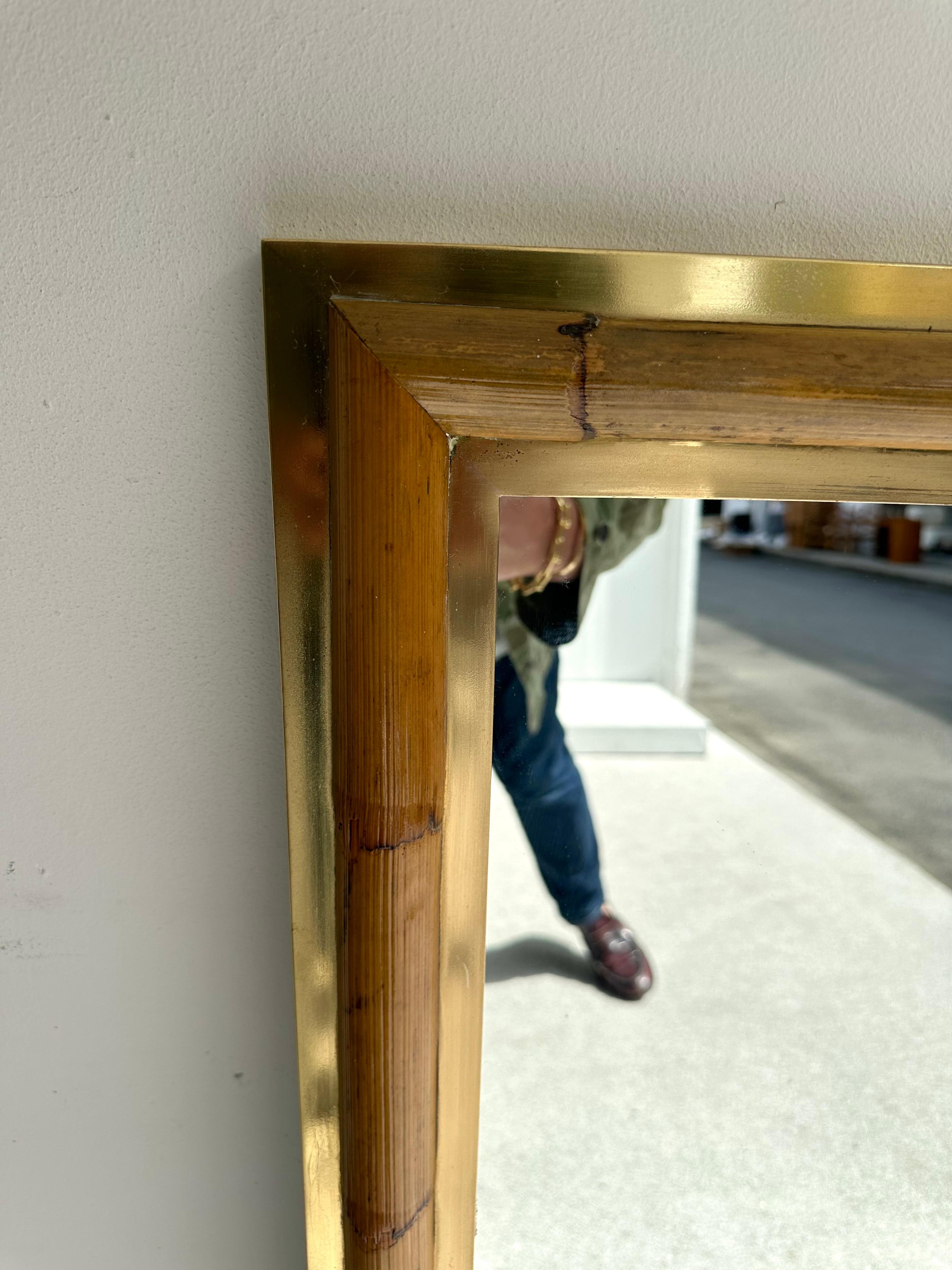 Italian Brass and Bamboo Wall Mirror by Vivai Del Sud. Italy, 1970s For Sale