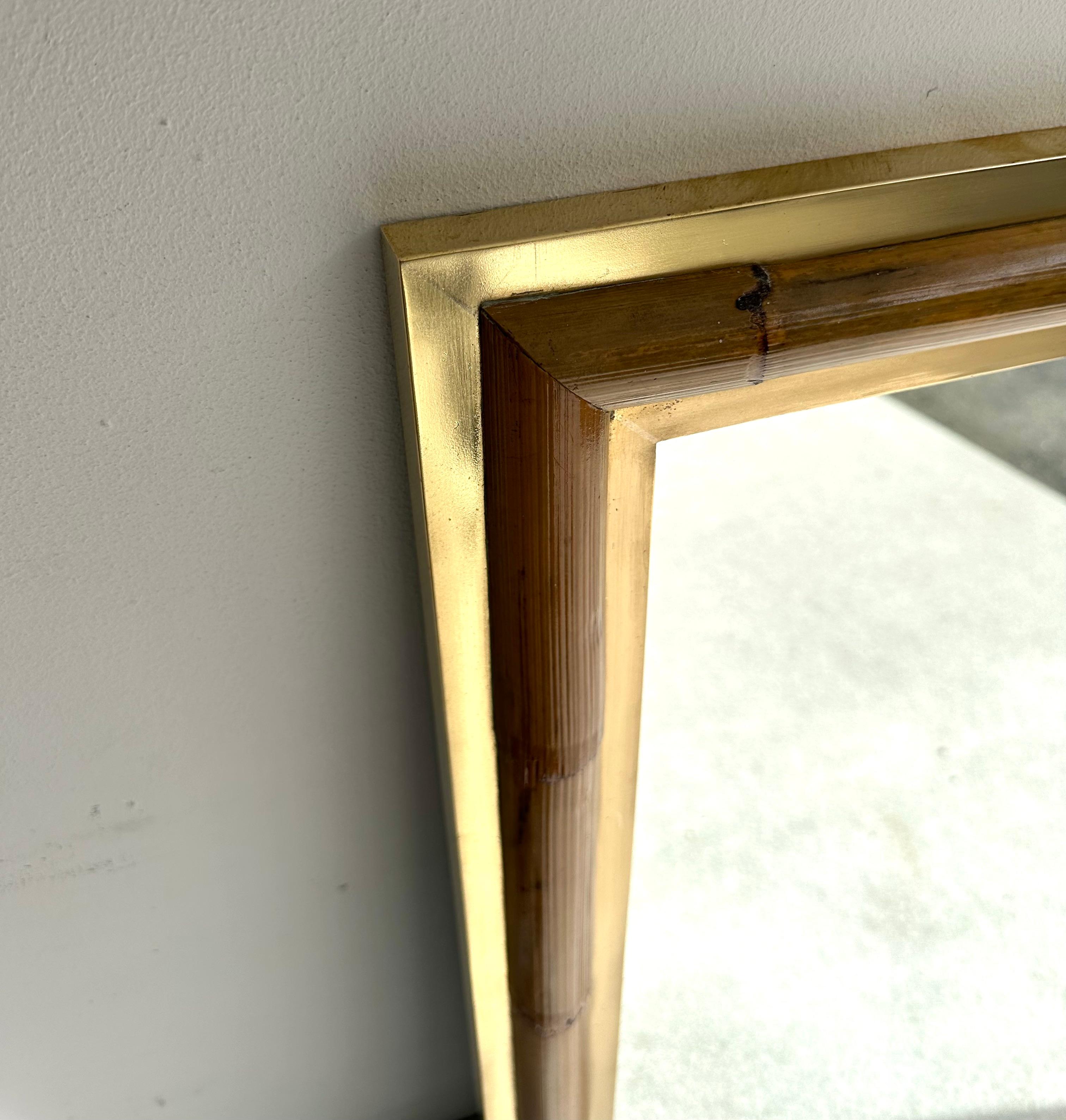 Late 20th Century Brass and Bamboo Wall Mirror by Vivai Del Sud. Italy, 1970s For Sale