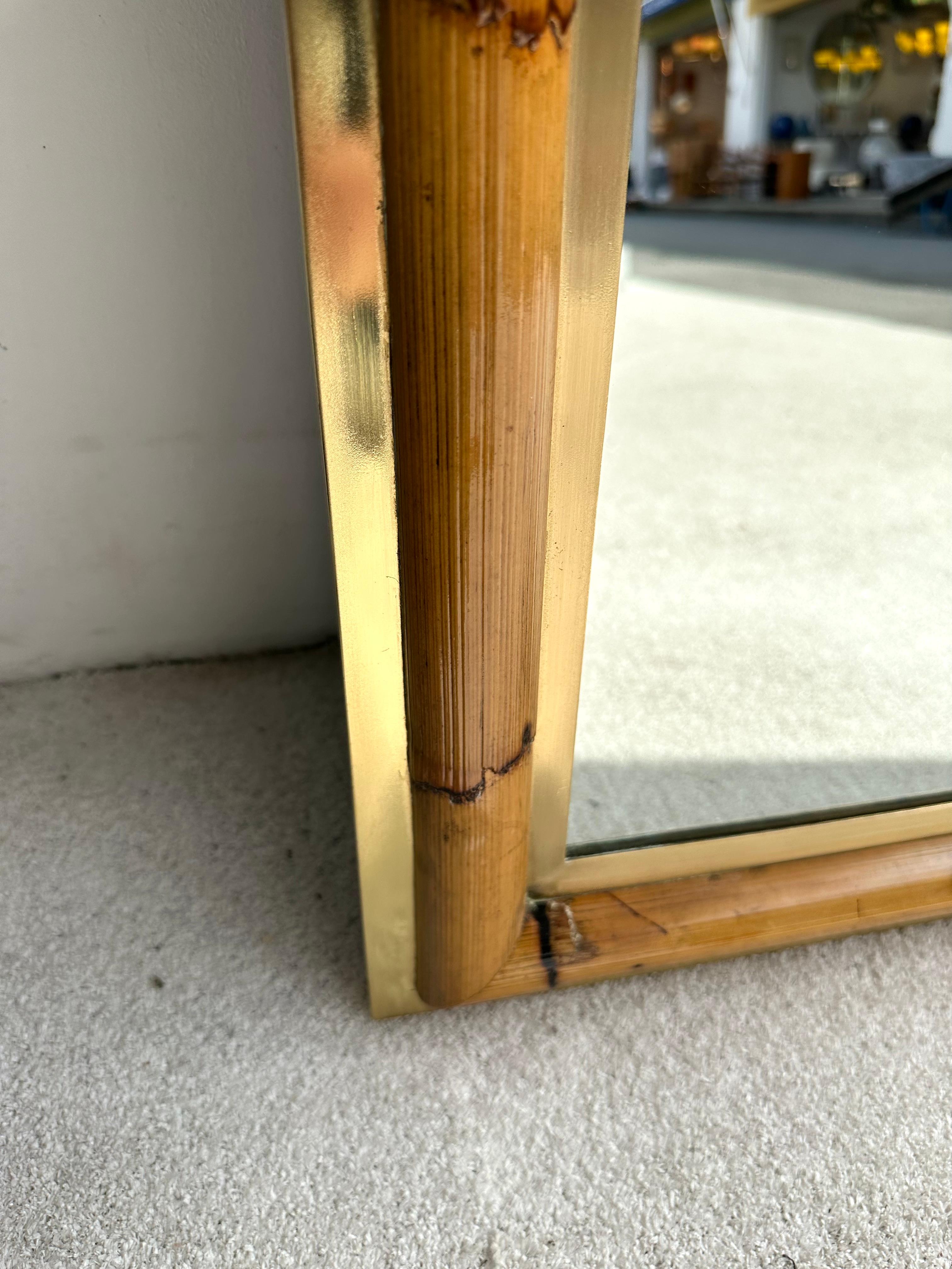 Brass and Bamboo Wall Mirror by Vivai Del Sud. Italy, 1970s For Sale 1