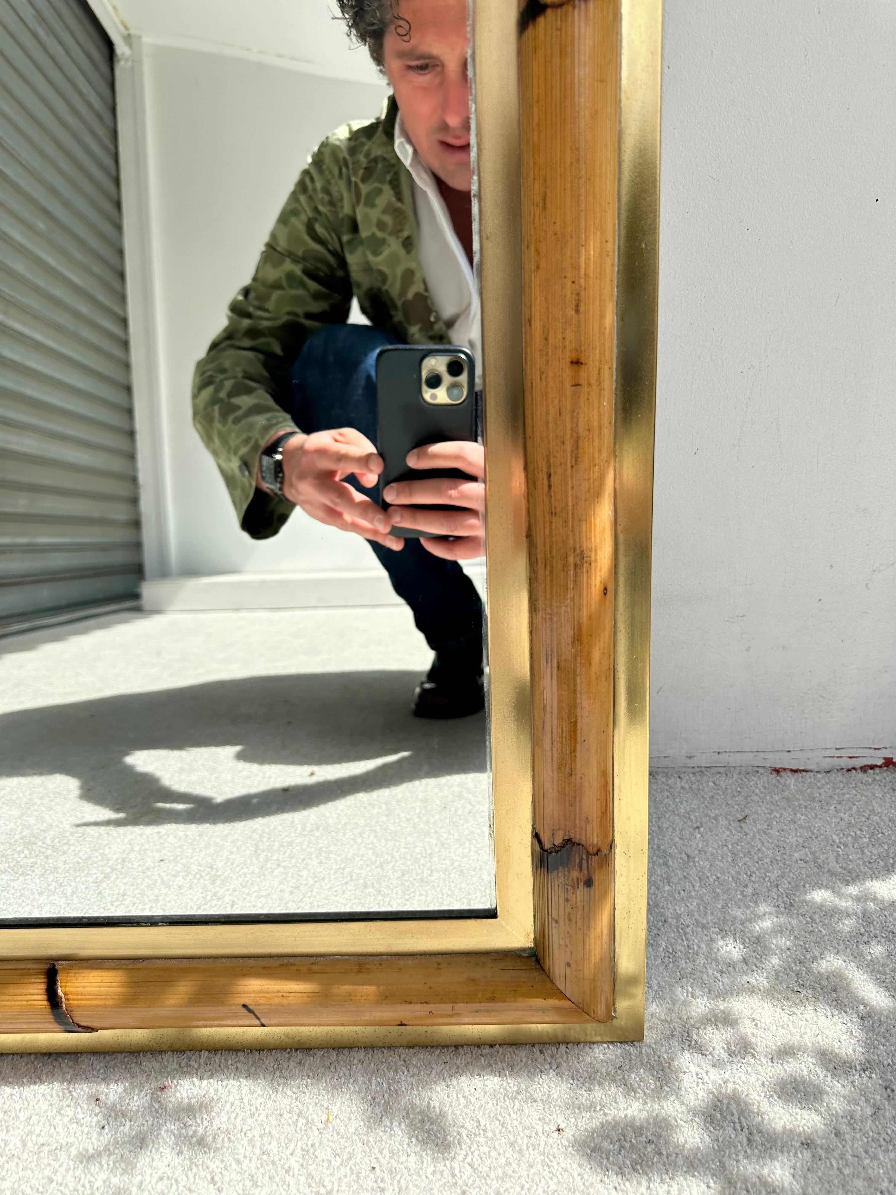 Brass and Bamboo Wall Mirror by Vivai Del Sud. Italy, 1970s For Sale 3