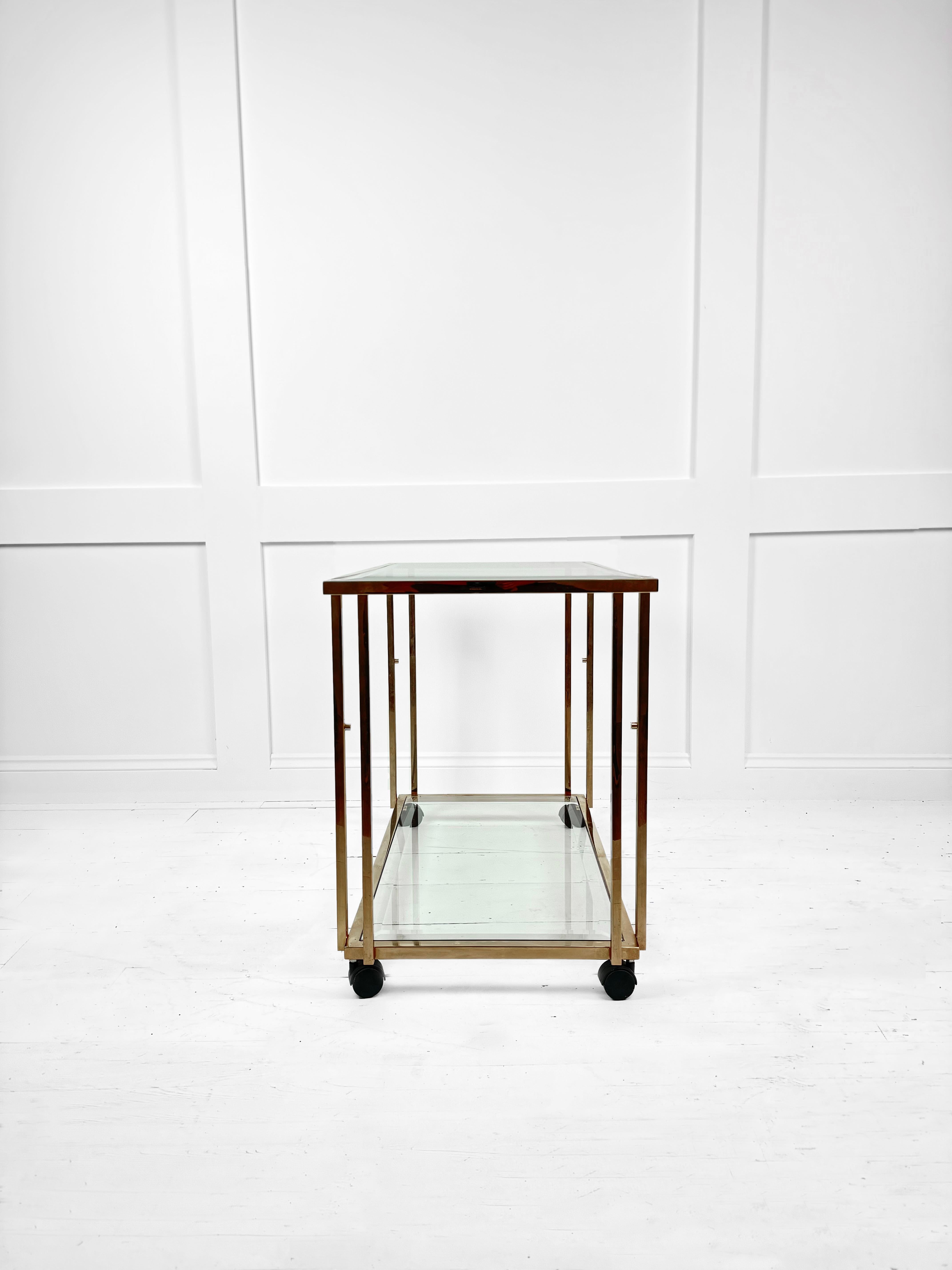 Mid-Century Modern Brass And Bevel Glass Top Drinks Trolley, Belgium c. 1980's For Sale