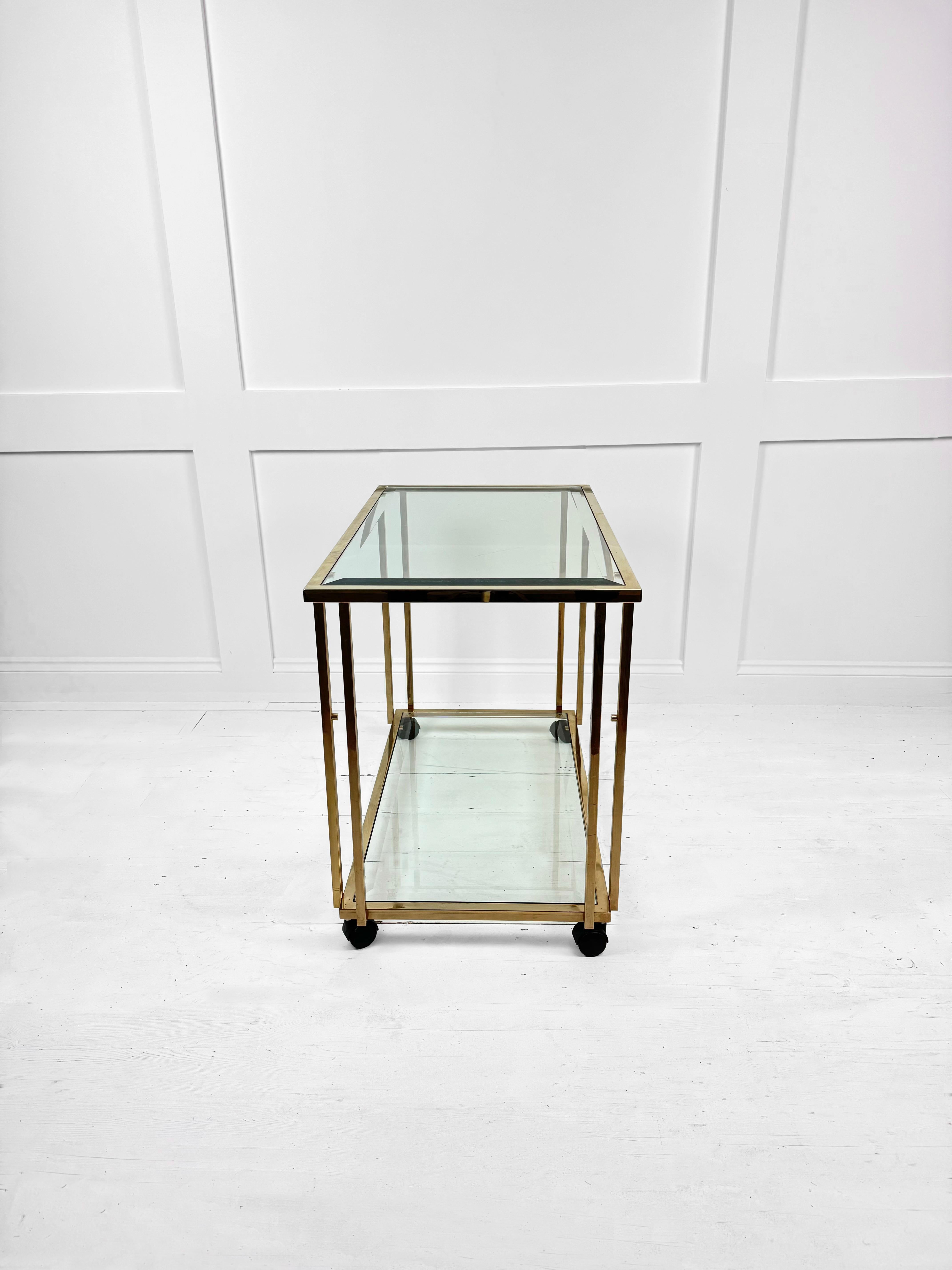 Belgian Brass And Bevel Glass Top Drinks Trolley, Belgium c. 1980's For Sale