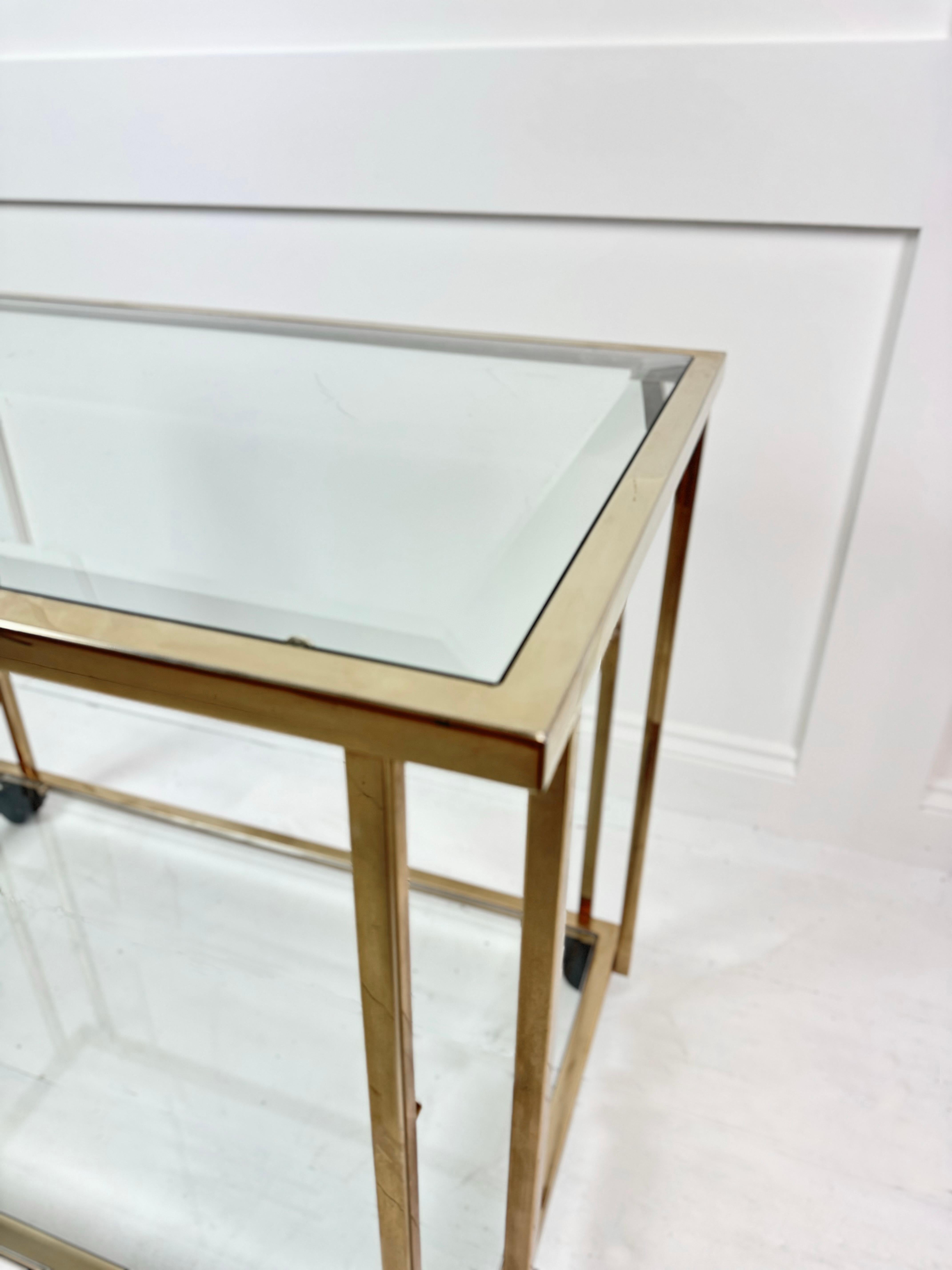 Brass And Bevel Glass Top Drinks Trolley, Belgium c. 1980's In Good Condition For Sale In London, GB