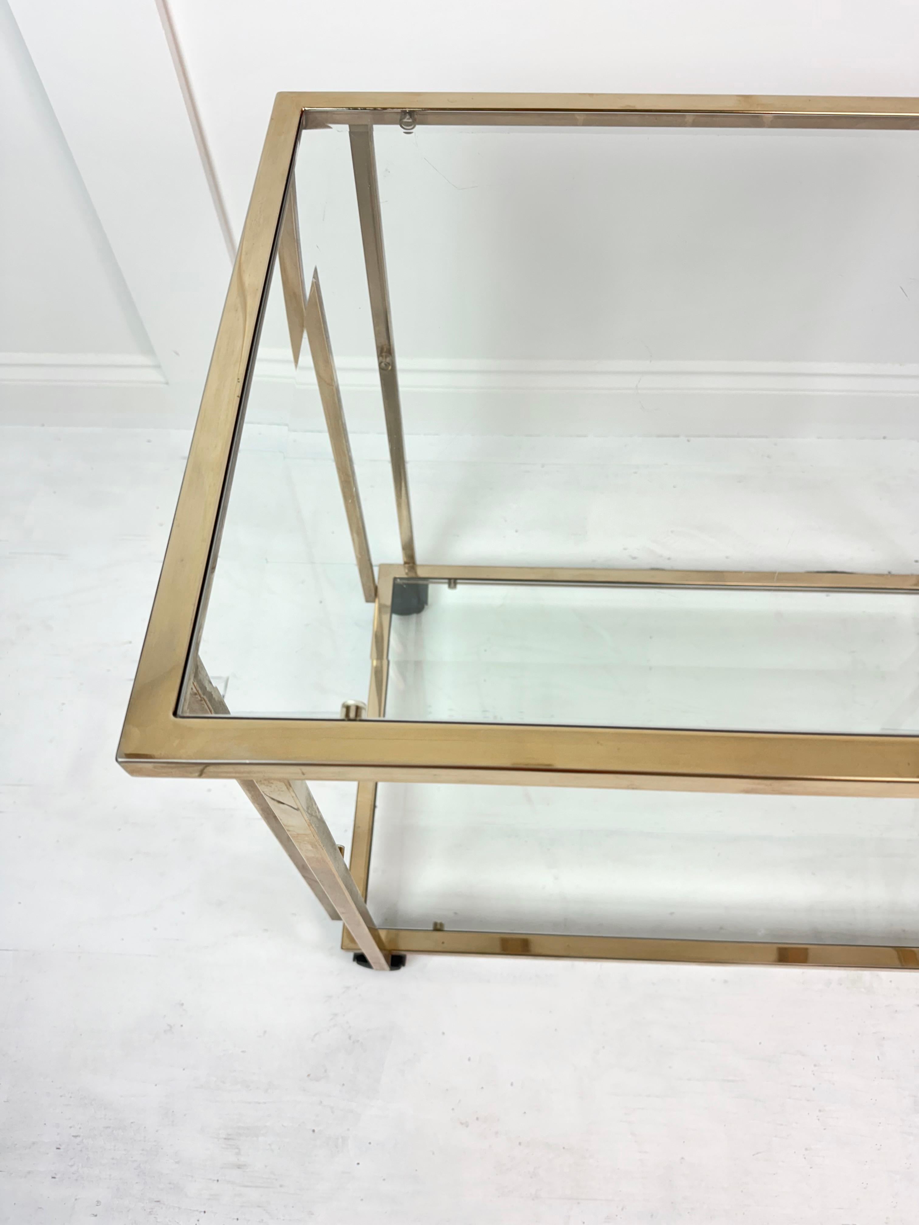 Late 20th Century Brass And Bevel Glass Top Drinks Trolley, Belgium c. 1980's For Sale