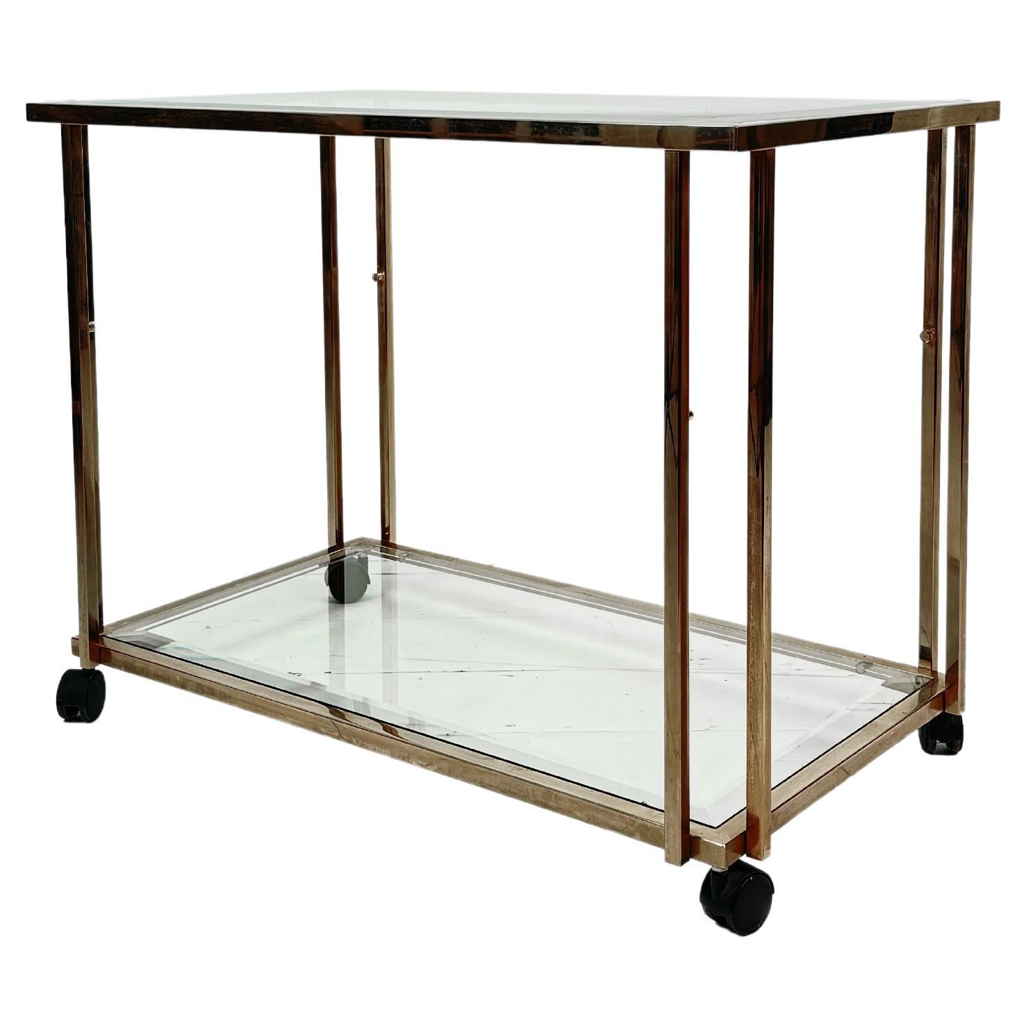 Brass And Bevel Glass Top Drinks Trolley, Belgium c. 1980's For Sale