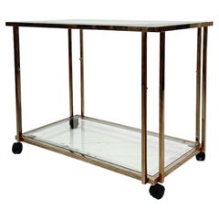 Vintage Brass And Bevel Glass Top Drinks Trolley, Belgium c. 1980's