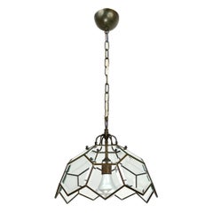 Brass and Beveled Glass Chandelier Adolf Loos Style, Italy, 1950s