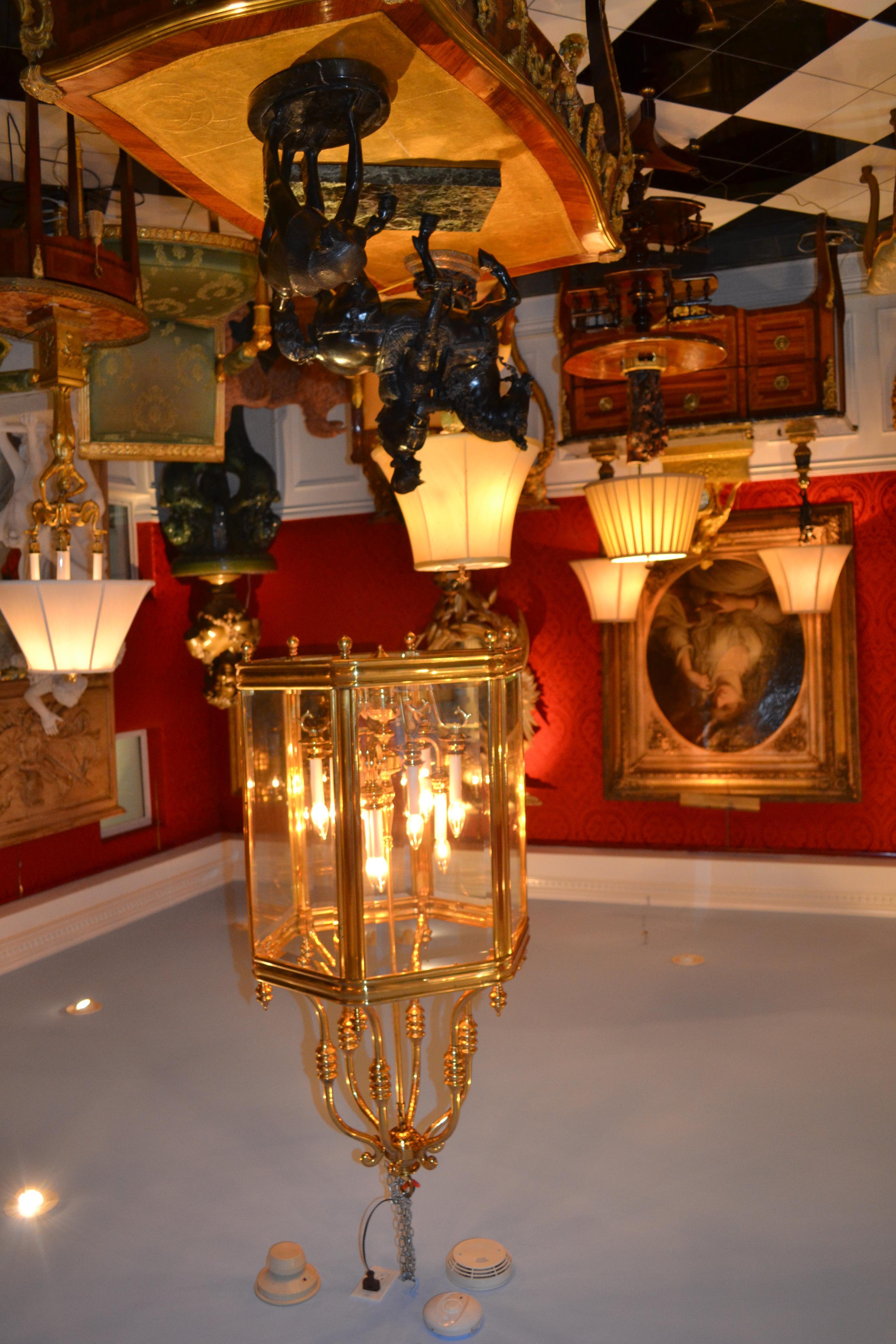 Brass and Beveled Glass Hall Lantern For Sale 1
