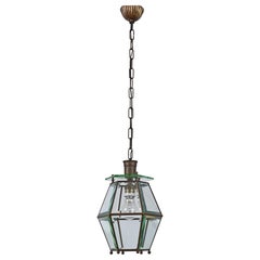 Lampadario italiano esagonale in ottone e vetro smussato di Adolf Loos, anni '50