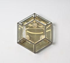 Brass and Beveled Glass Hexagonal Sconce or Ceiling Lamp Fontana Arte Italy 1950
