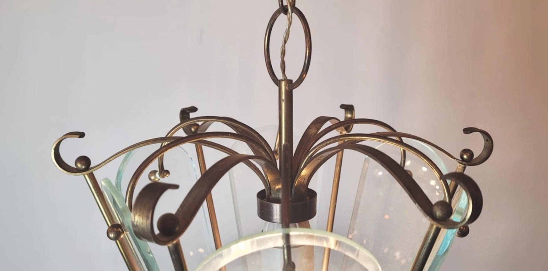 Farol de latón y cristal biselado Italiano en venta