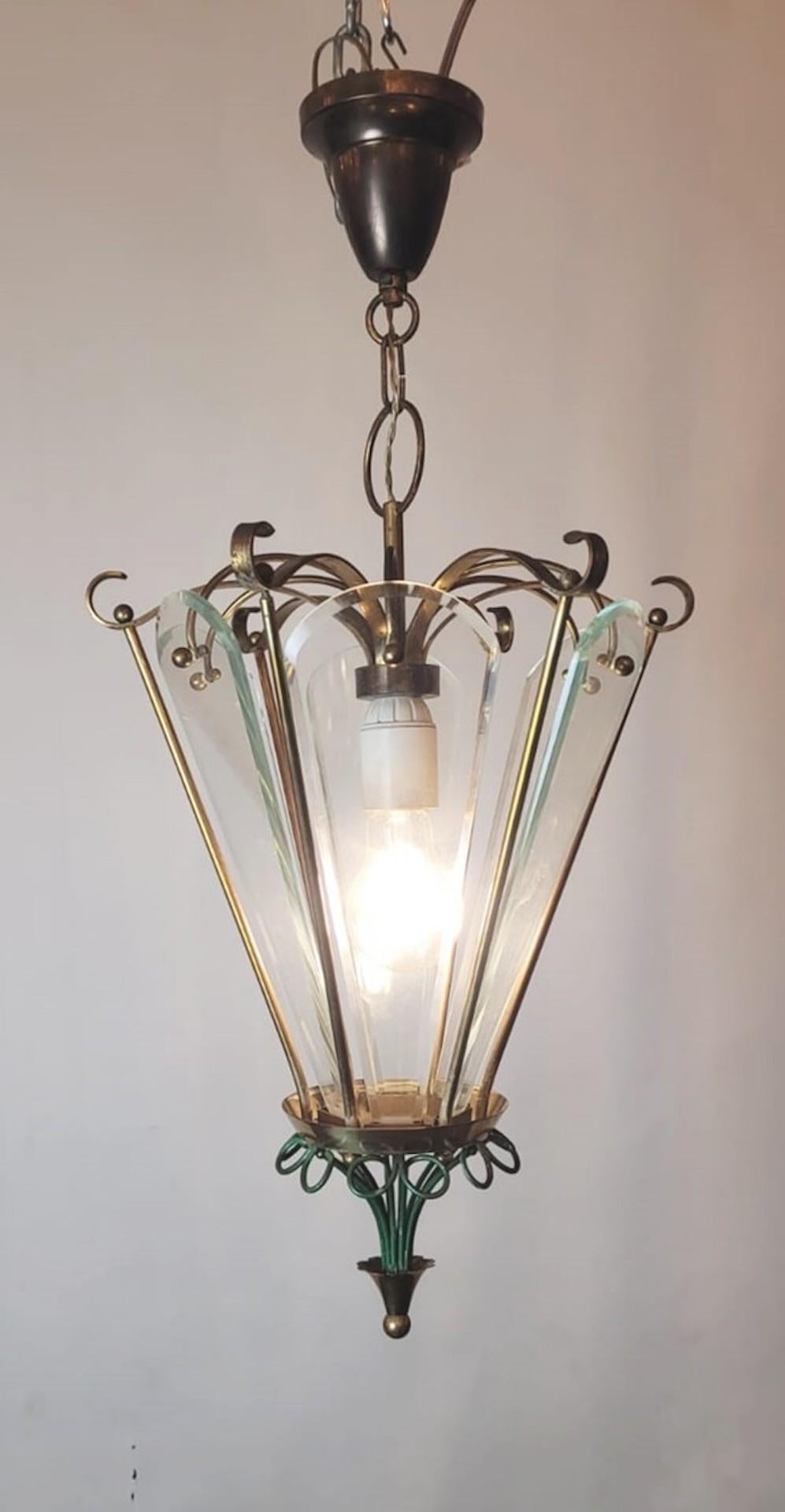 Farol de latón y cristal biselado Metal en venta
