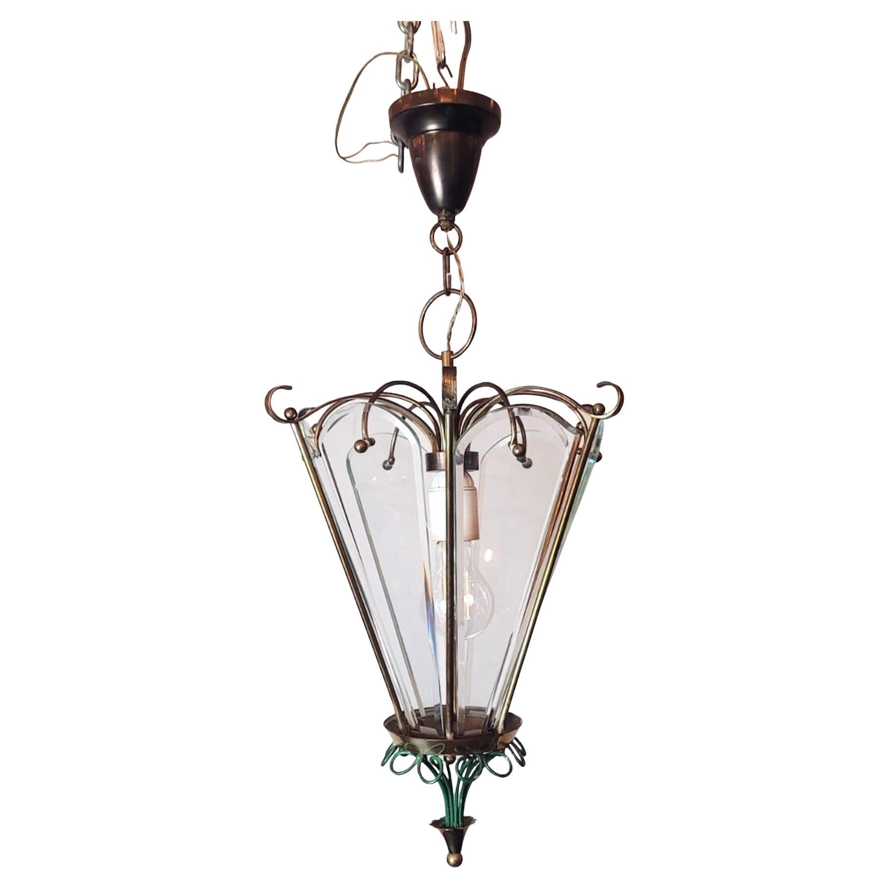 Brass And Beveled Glass Lantern