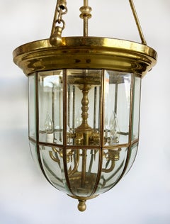 Brass and Beveled Glass Lantern Pendant Light Fixture, 5 Chandelier Bulbs