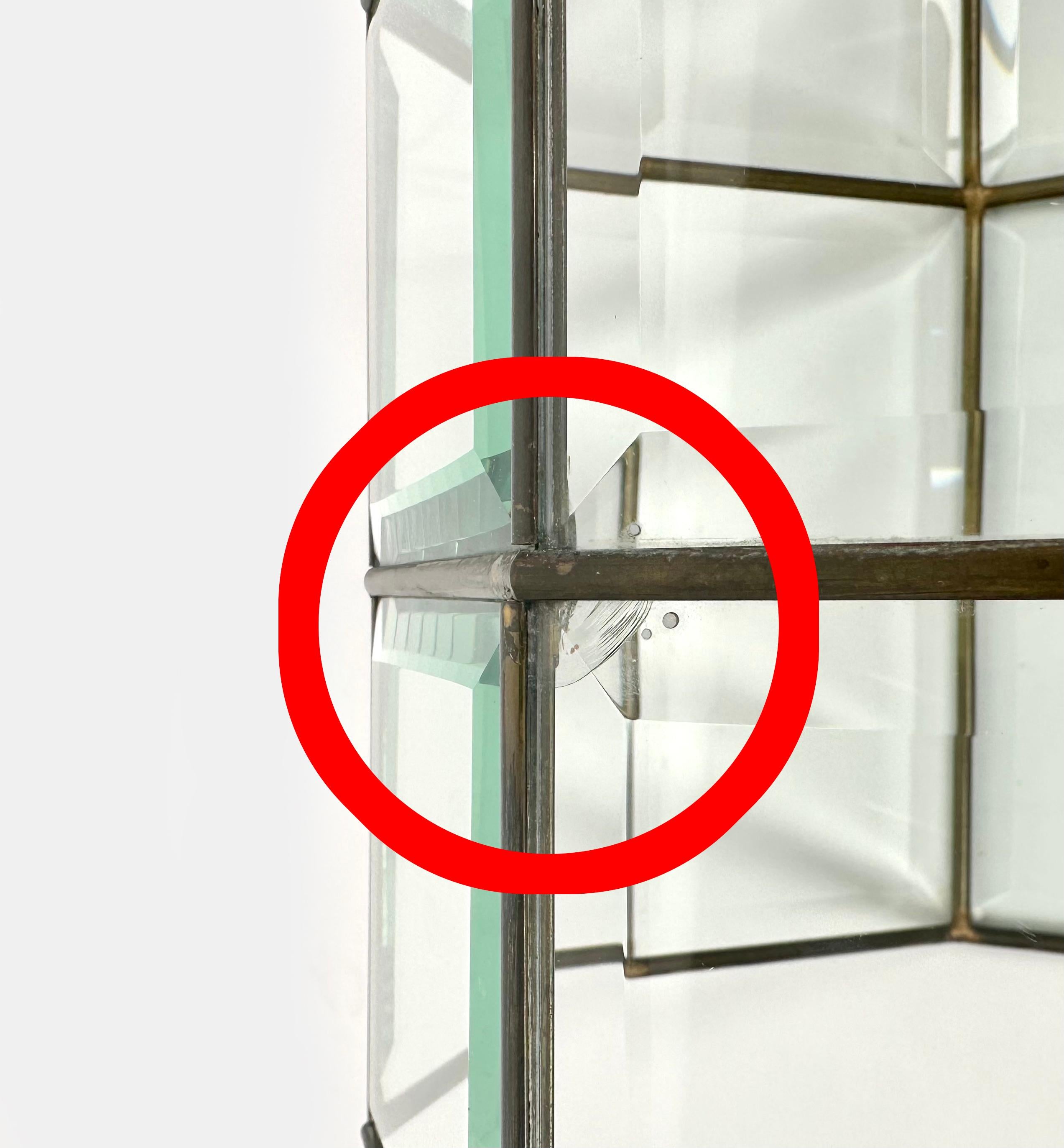Anhänger-Laterne aus Messing und abgeschrägtem Glas im Adolf Loos-Stil, Italien 1950er Jahre im Angebot 3