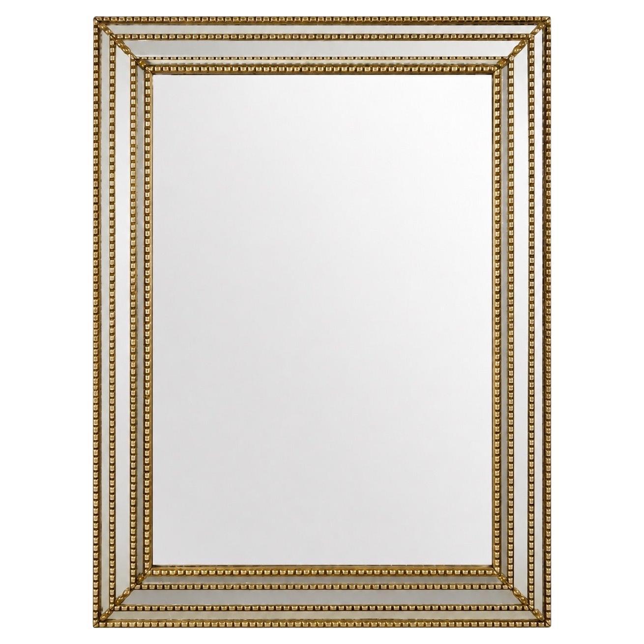 Brass and Beveled Glass Wall Mirror, Mid-20th Century For Sale