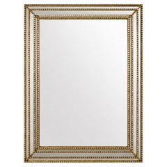 Brass and Beveled Glass Wall Mirror, Mid-20th Century