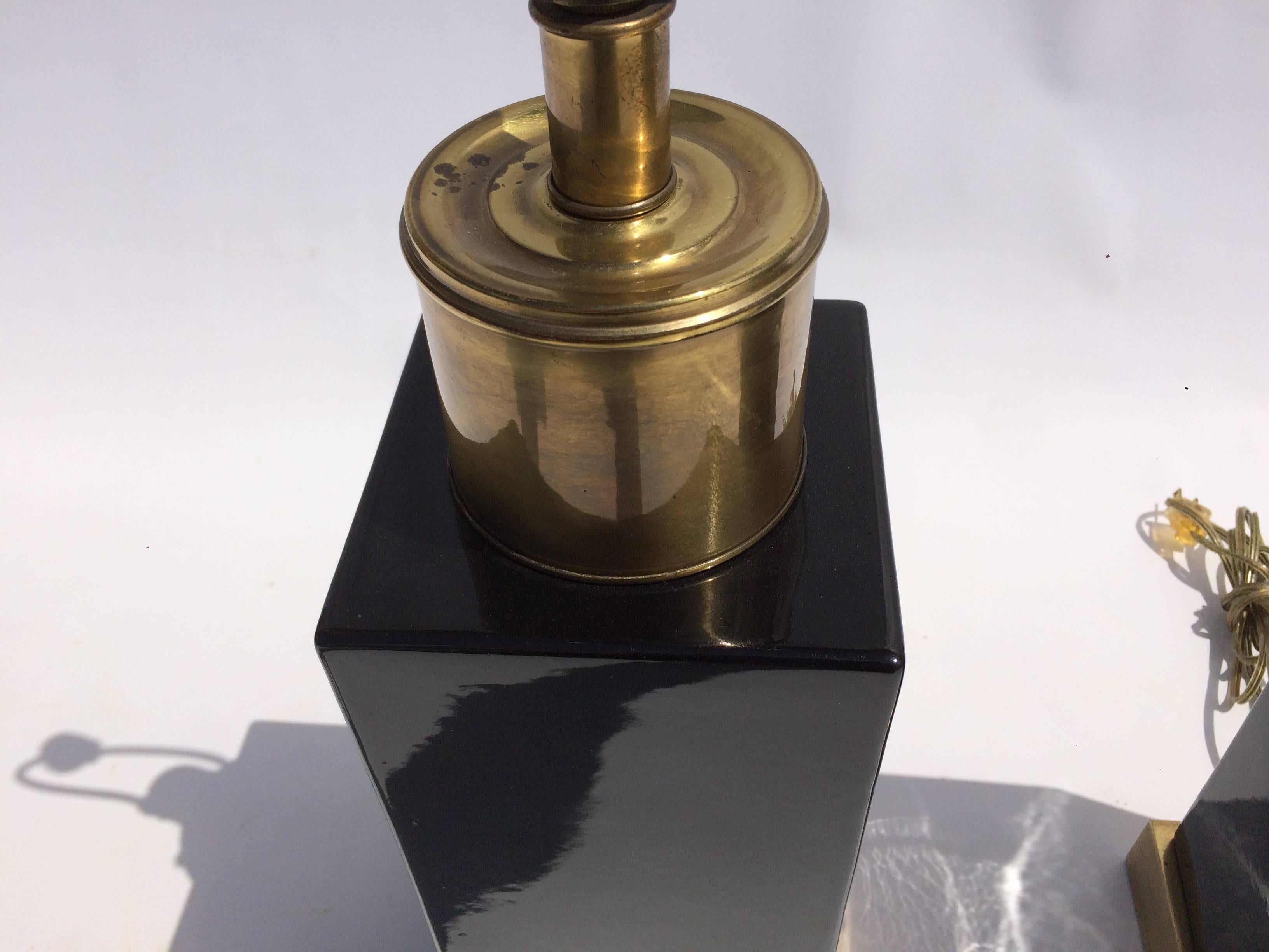 Modern Brass and Black Ceramic Table Lamps