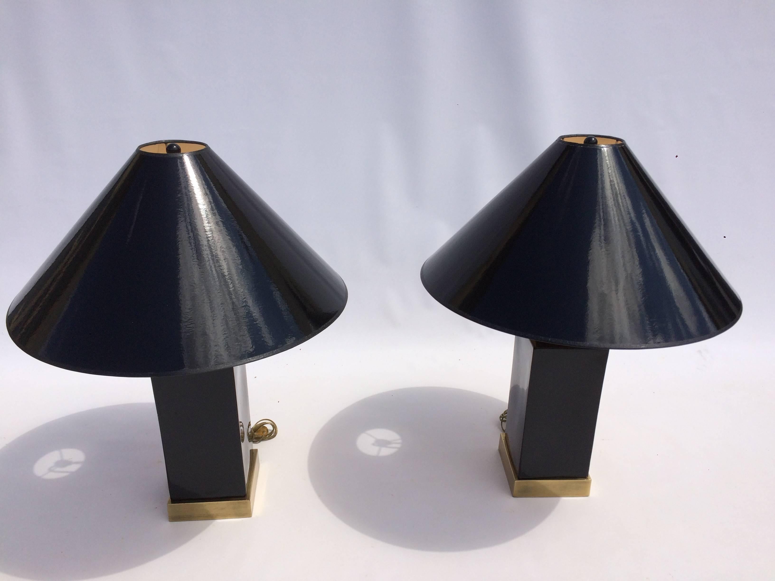 American Brass and Black Ceramic Table Lamps