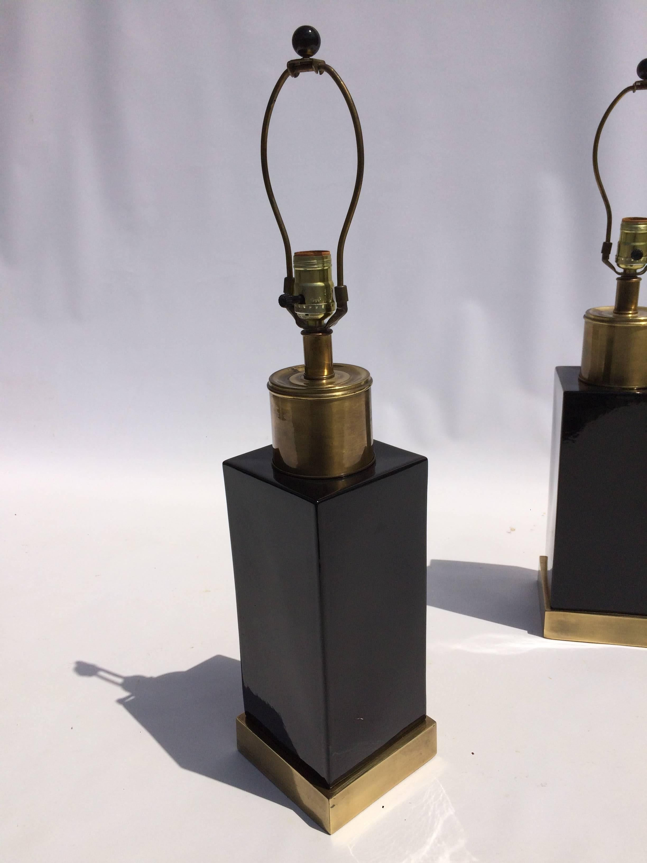 Brass and Black Ceramic Table Lamps 2
