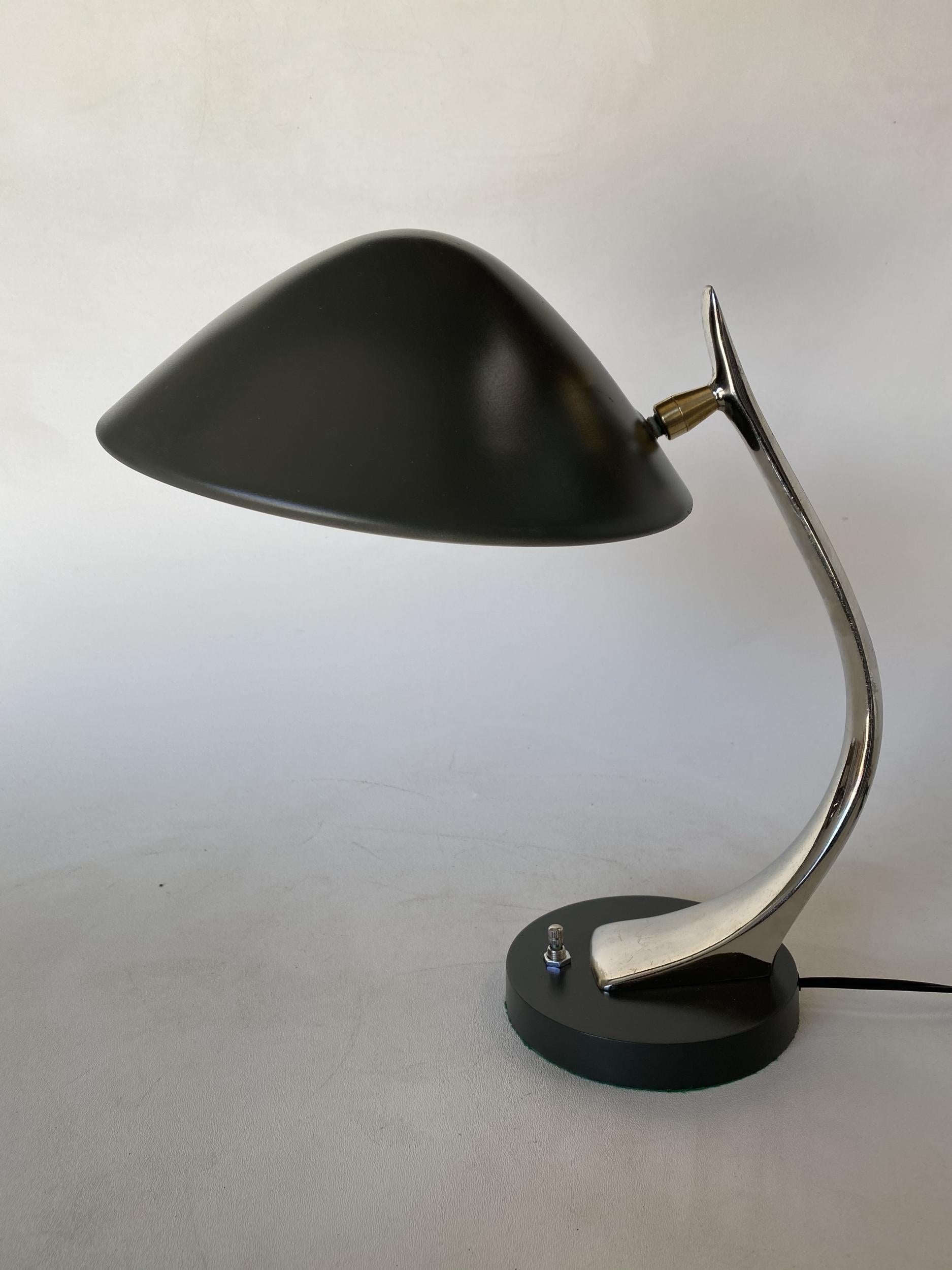 American Brass and Black Enamel Cobra Desk Lamp by Laurel