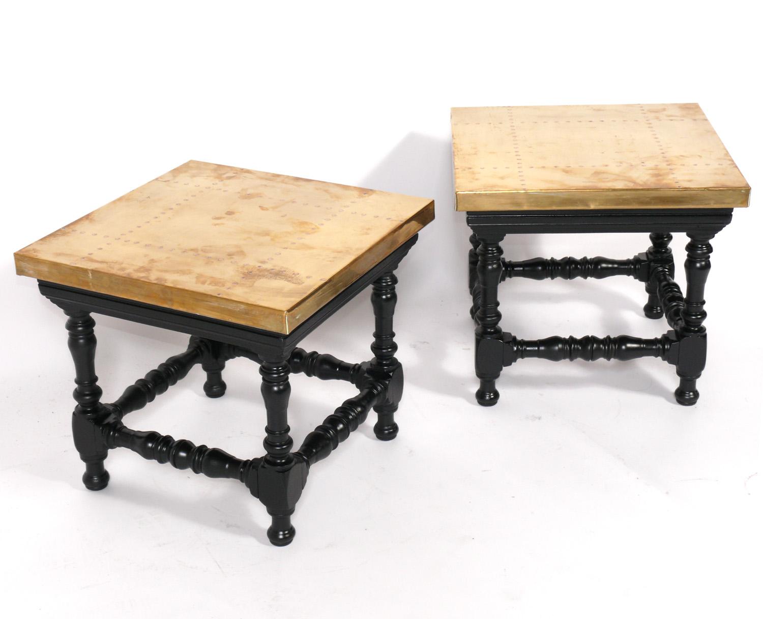 Painted Brass and Black Finished Wood Tables
