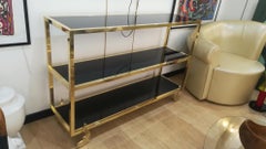 Brass and Black Glass Console, Feet Representing Peacocks