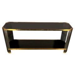 Console in ottone e vetro nero Ron Seff, anni '70