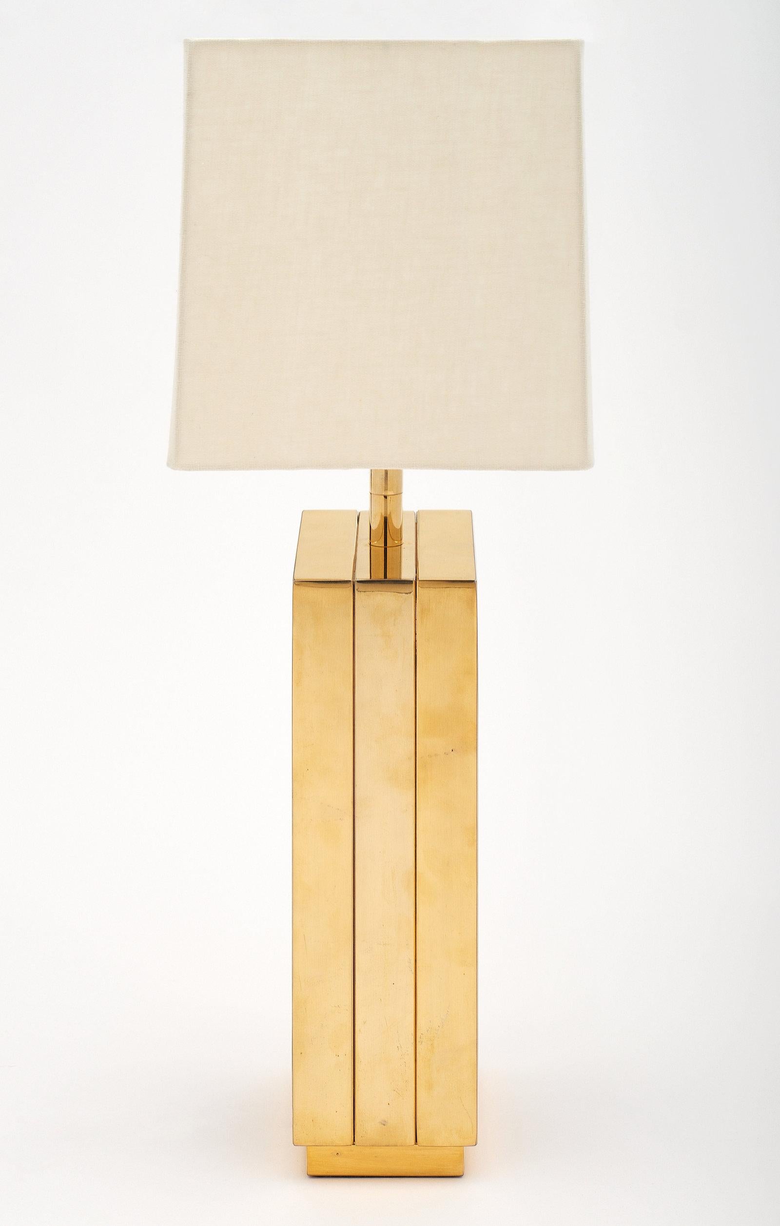 Mid-20th Century Brass and Black Glass Midcentury Lamp