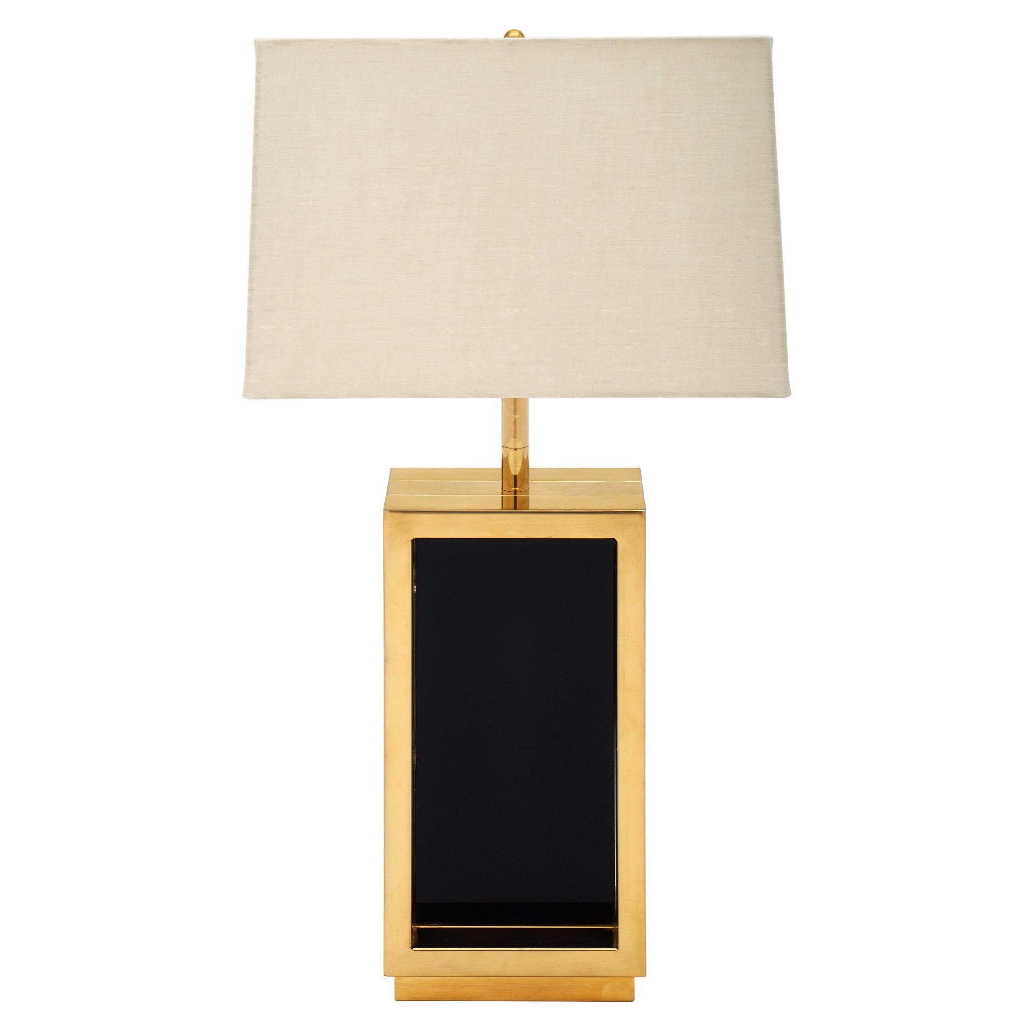 Brass and Black Glass Midcentury Lamp
