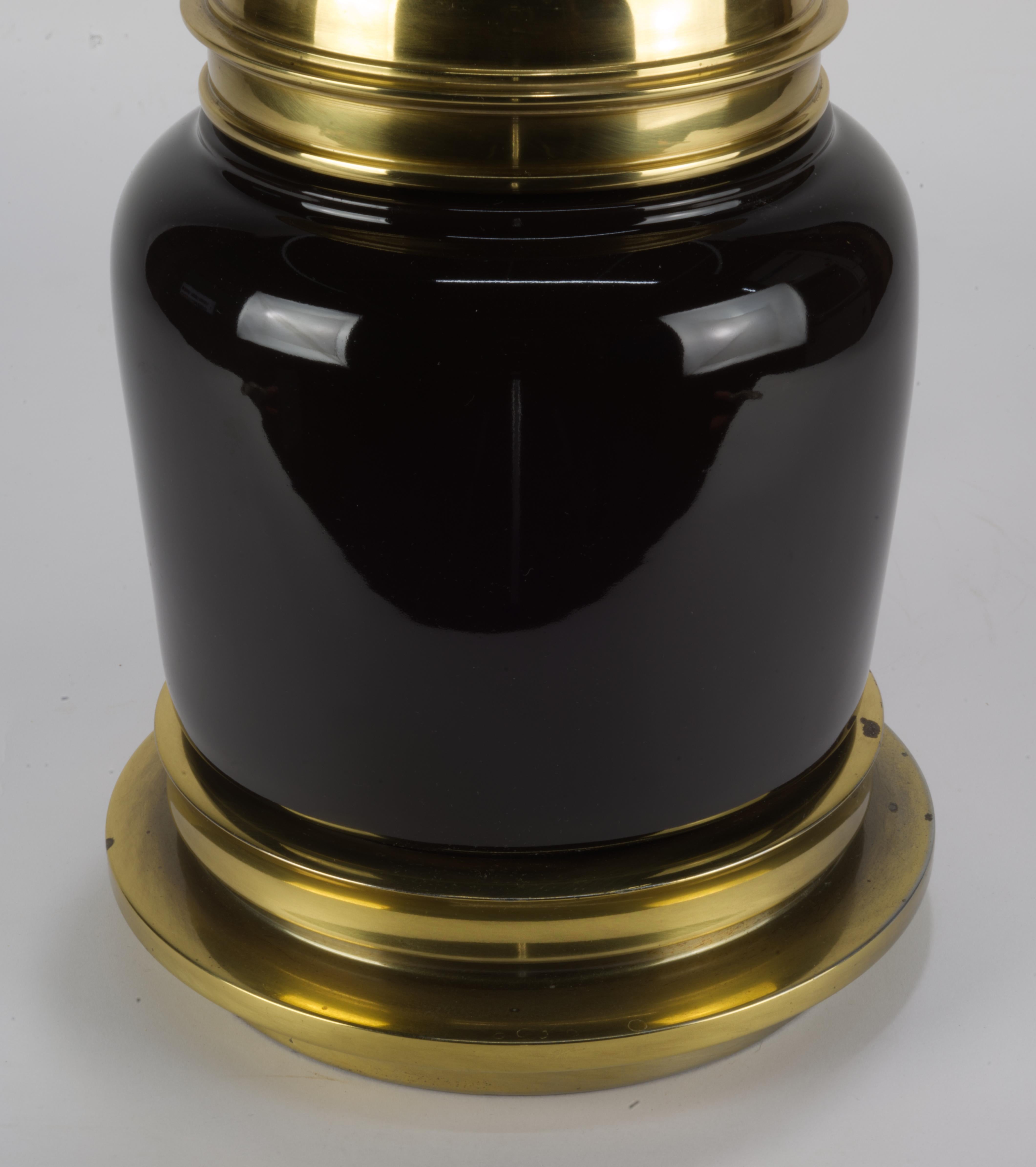 Stiffel Table Lamp, Black Ceramic and Brass, 1940s For Sale 1