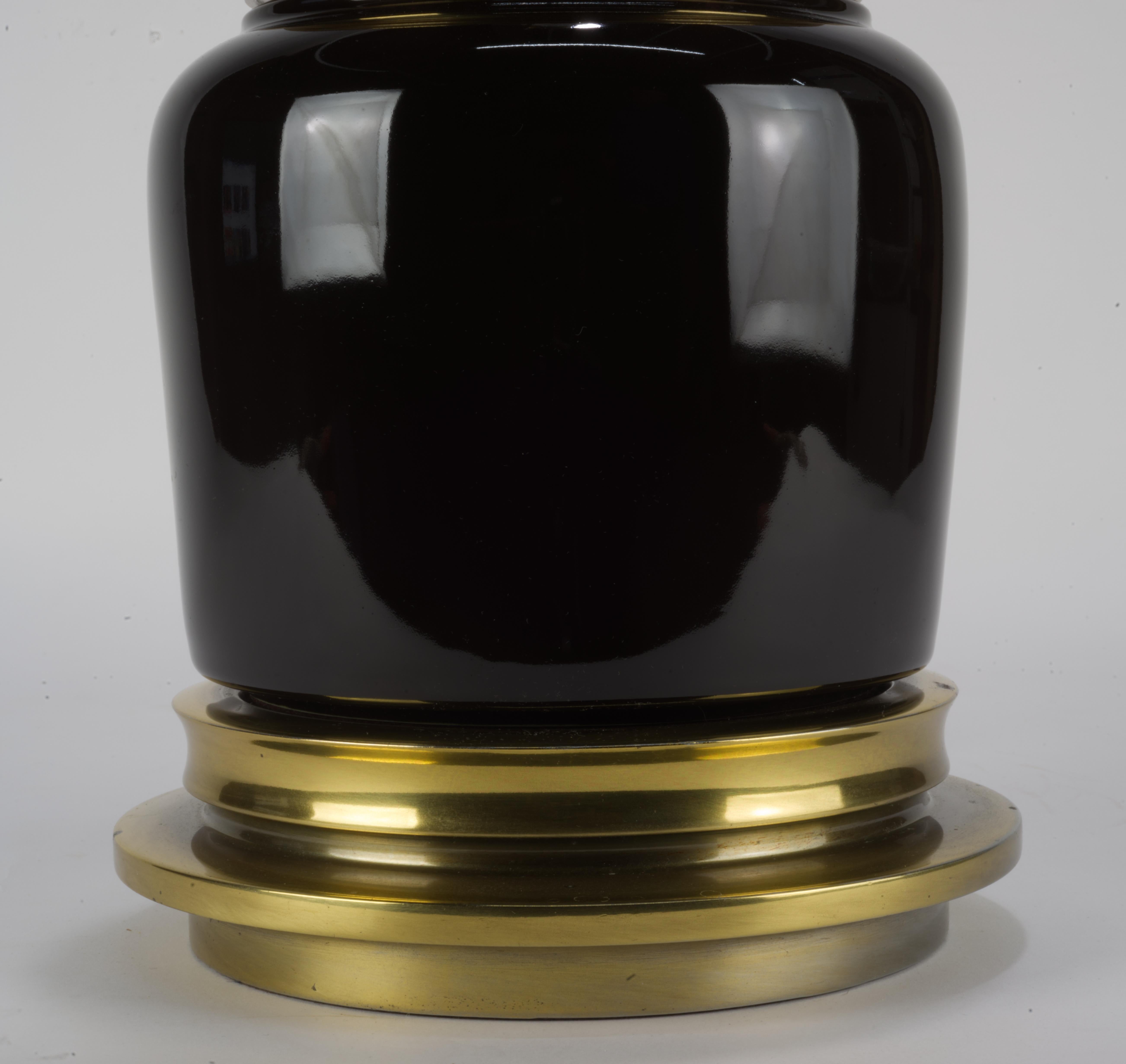 Stiffel Table Lamp, Black Ceramic and Brass, 1940s For Sale 2