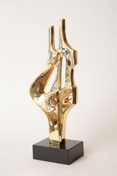 Scultura astratta d'epoca in ottone e granito nero