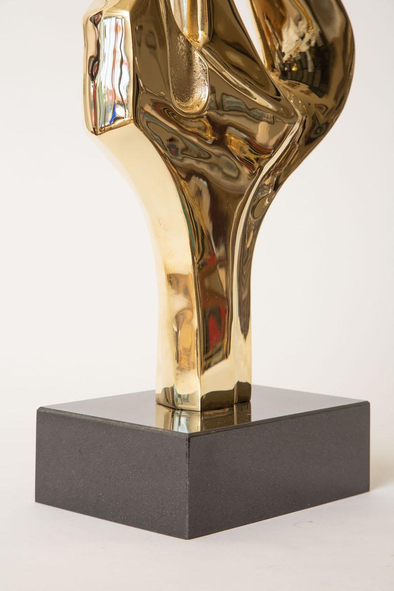 American Vintage Abstract Brass and Black Granite Sculpture For Sale