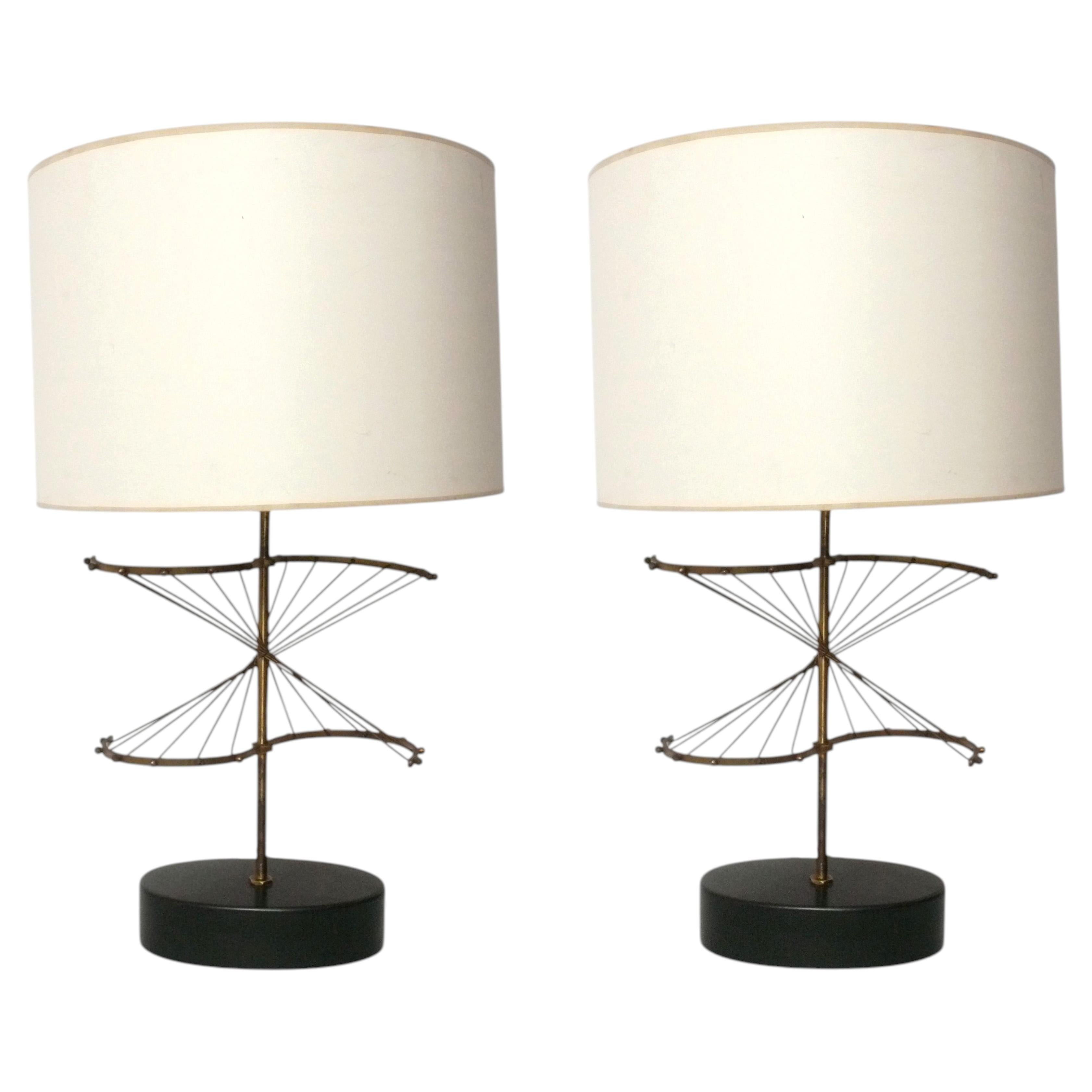 Lampes « Helix » en laiton et noir, par Yasha Heifetz, style Mid-Century Modern en vente