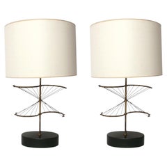 Brass and Black Helix Lamps by Yasha Heifetz Mid Century Modern