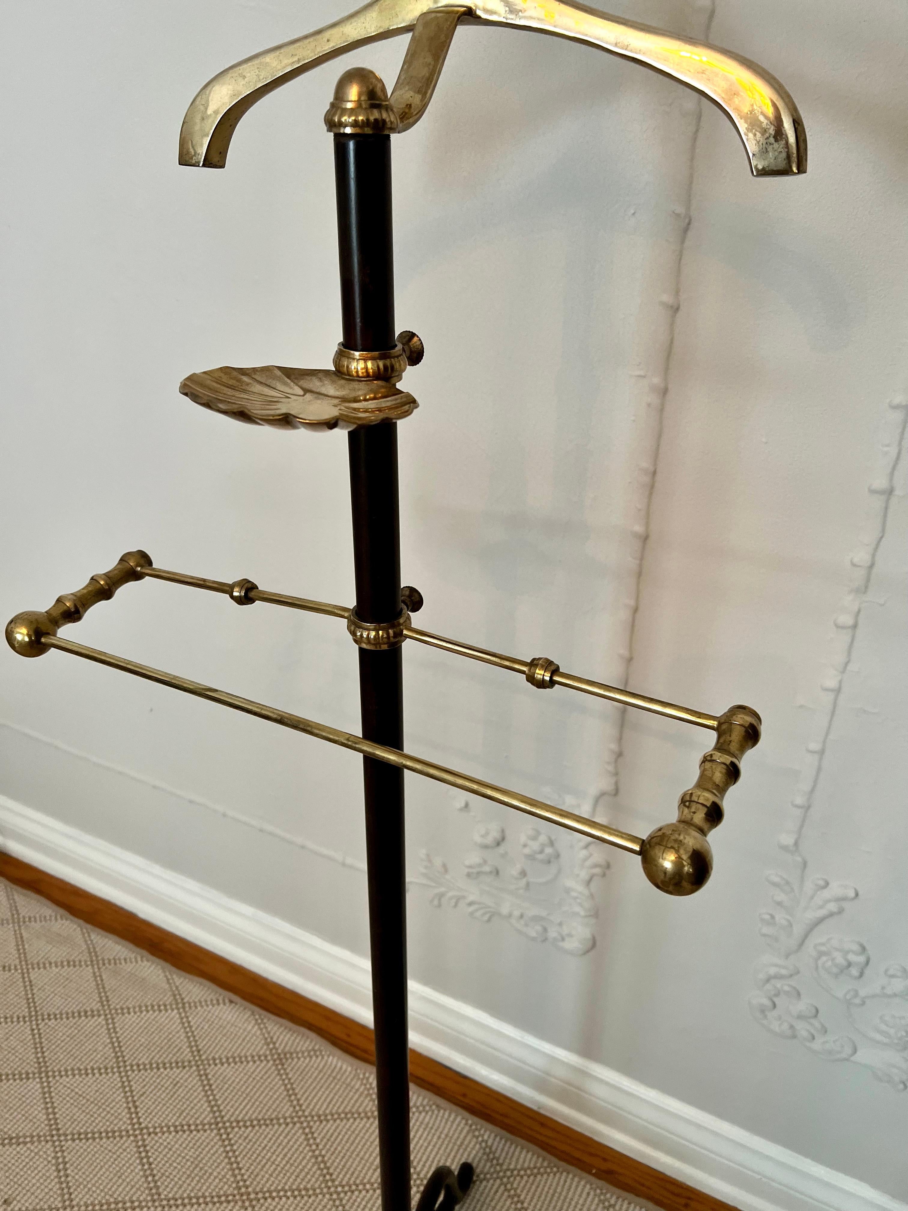 Brass and Black Iron Valet with Change Coat Jacket and Pants Holder For Sale 3