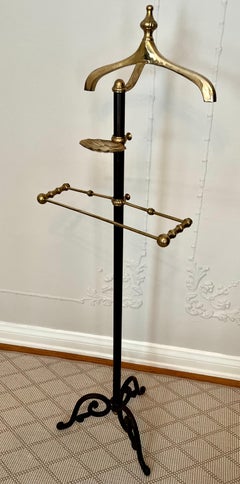 Brass and Black Iron Valet with Change Coat Jacket and Pants Holder