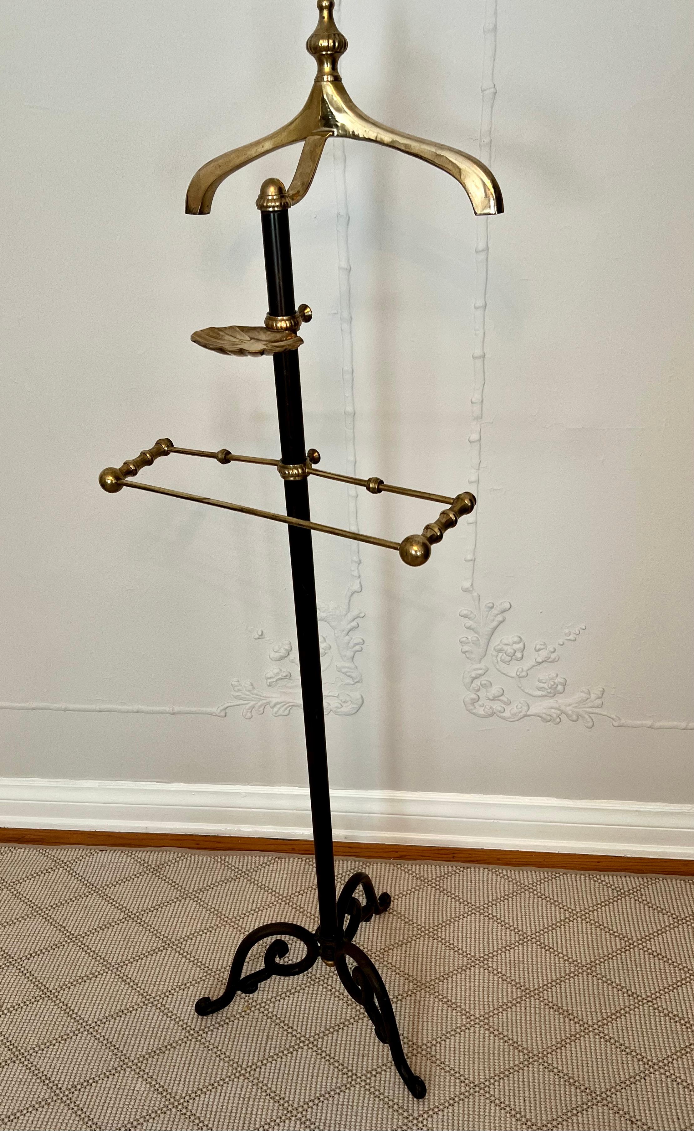 Art Deco Brass and Black Iron Valet with Change Coat Jacket and Pants Holder For Sale