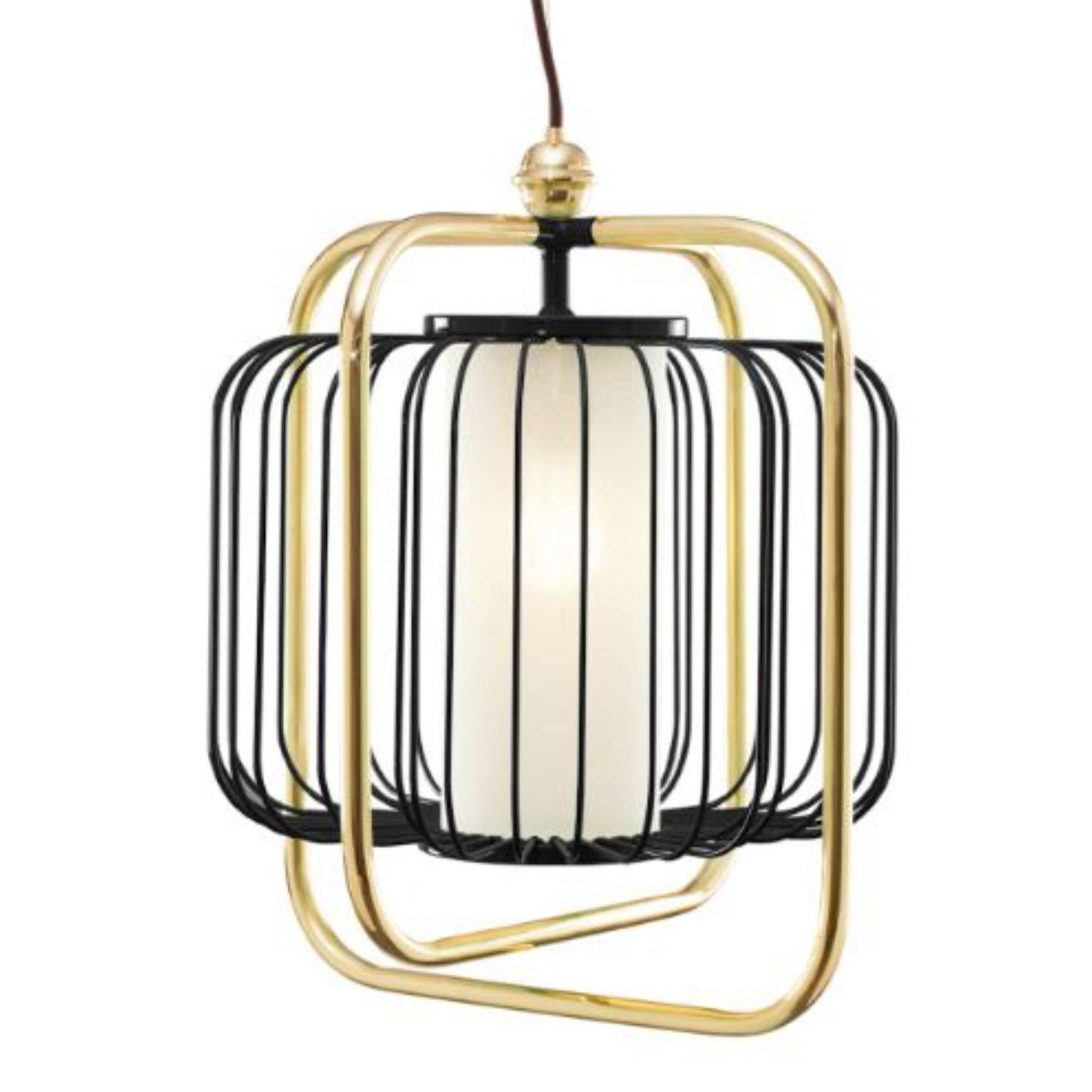 Brass and black Jules III suspension lamp by Dooq
Dimensions: W 38 x D 38 x H 44 cm
Materials: lacquered metal, polished or brushed metal, brass.
abat-jour: cotton
Also available in different colours and materials.

Information:
230V/50Hz
E27/1x20W